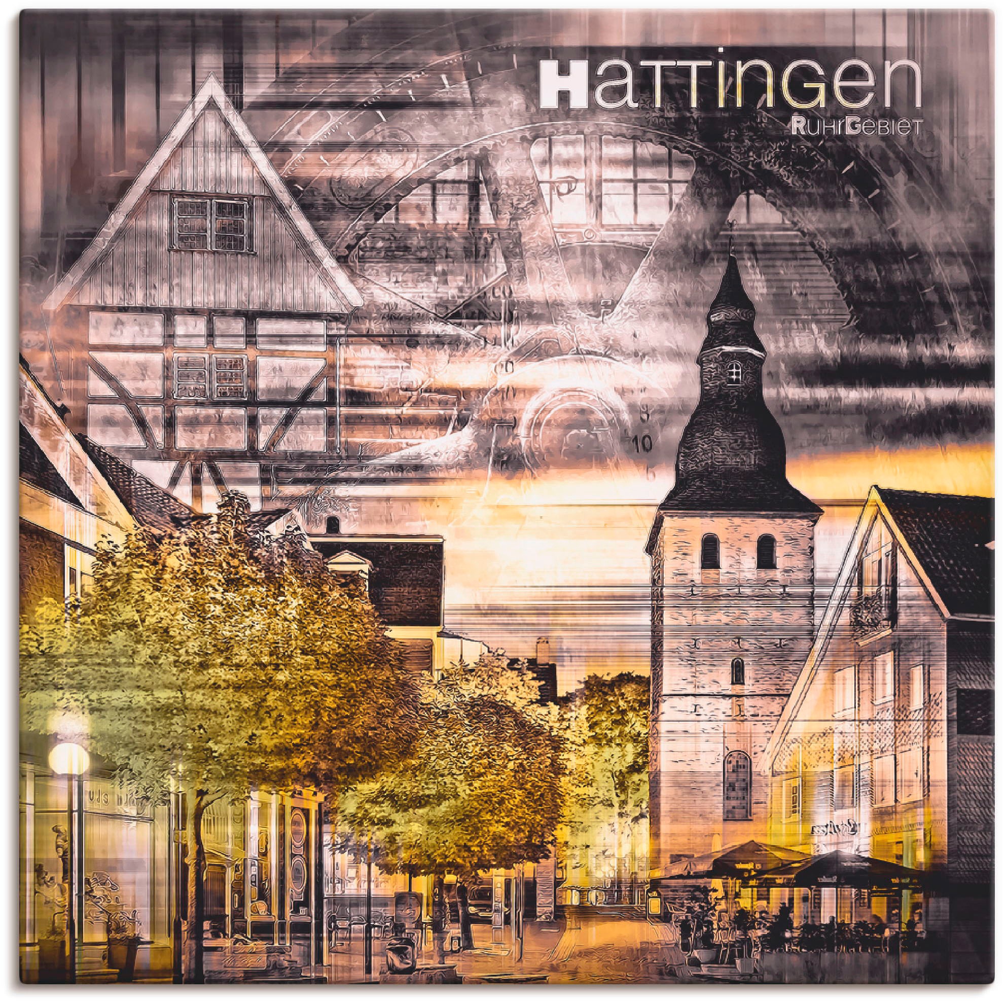 Image of Artland Wandbild »Hattingen Skyline Abstrakte Collage«, Gebäude, (1 St.), in vielen Grössen & Produktarten -Leinwandbild, Poster, Wandaufkleber / Wandtattoo auch für Badezimmer geeignet bei Ackermann Versand Schweiz