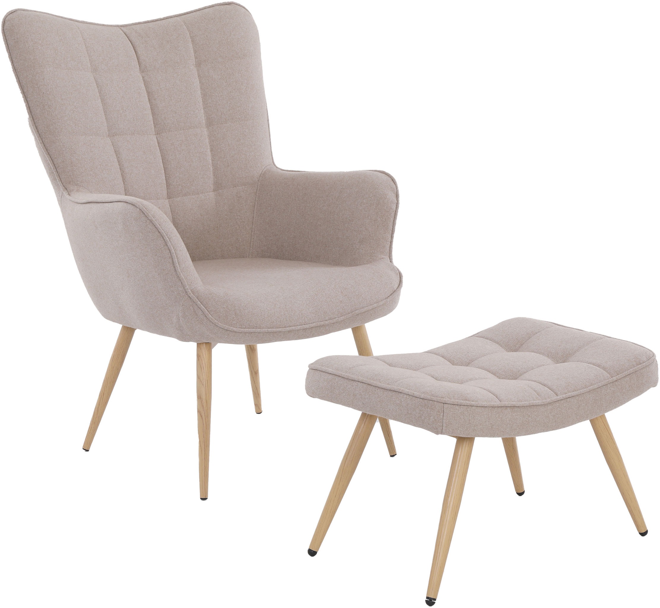 byLIVING Sessel »UTA« Bezug Webstoff sandfarben, Gestell Metall Artisan Eiche, Schaumstoff