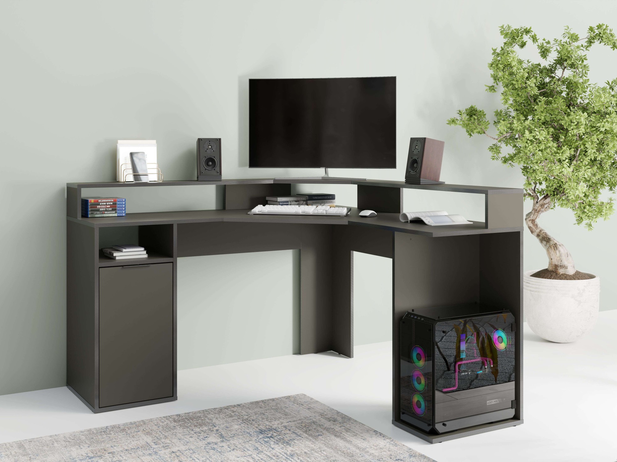 Image of Home affaire Eckschreibtisch "Omaha" Gamingtisch mit Tür, Towerfach und Monitorablage, Breite 139 cm