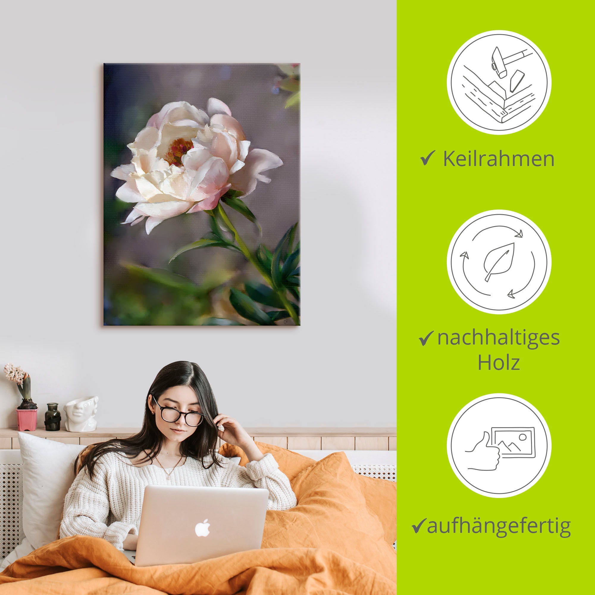 Artland Leinwandbild »Pfingstrose Vintage« Blumenbilder 1 Stk. tlg. auf Holzrahmen gespannt