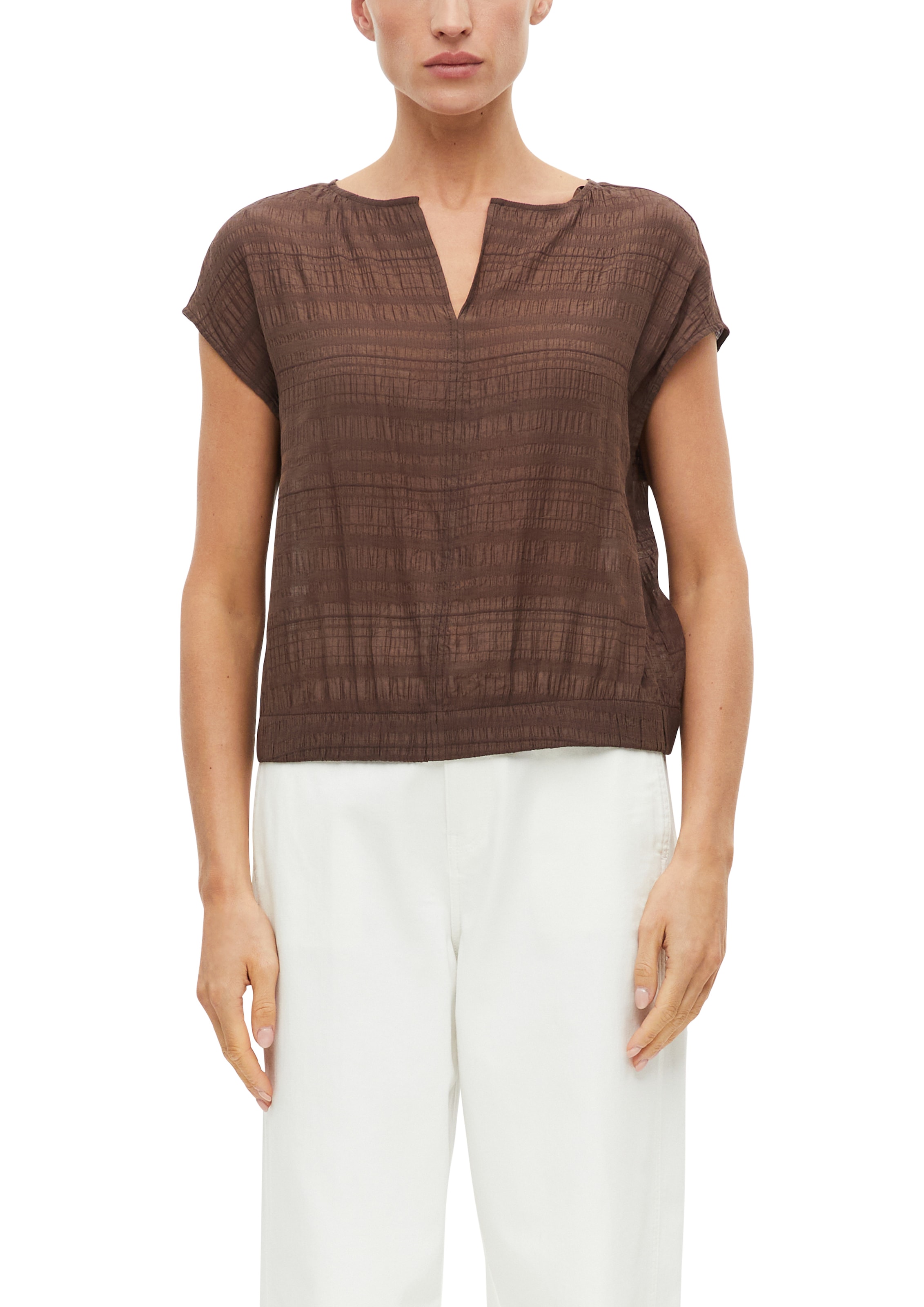Image of s.Oliver BLACK LABEL Kurzarmbluse Sommerbluse - kurz und mit feiner Struktur