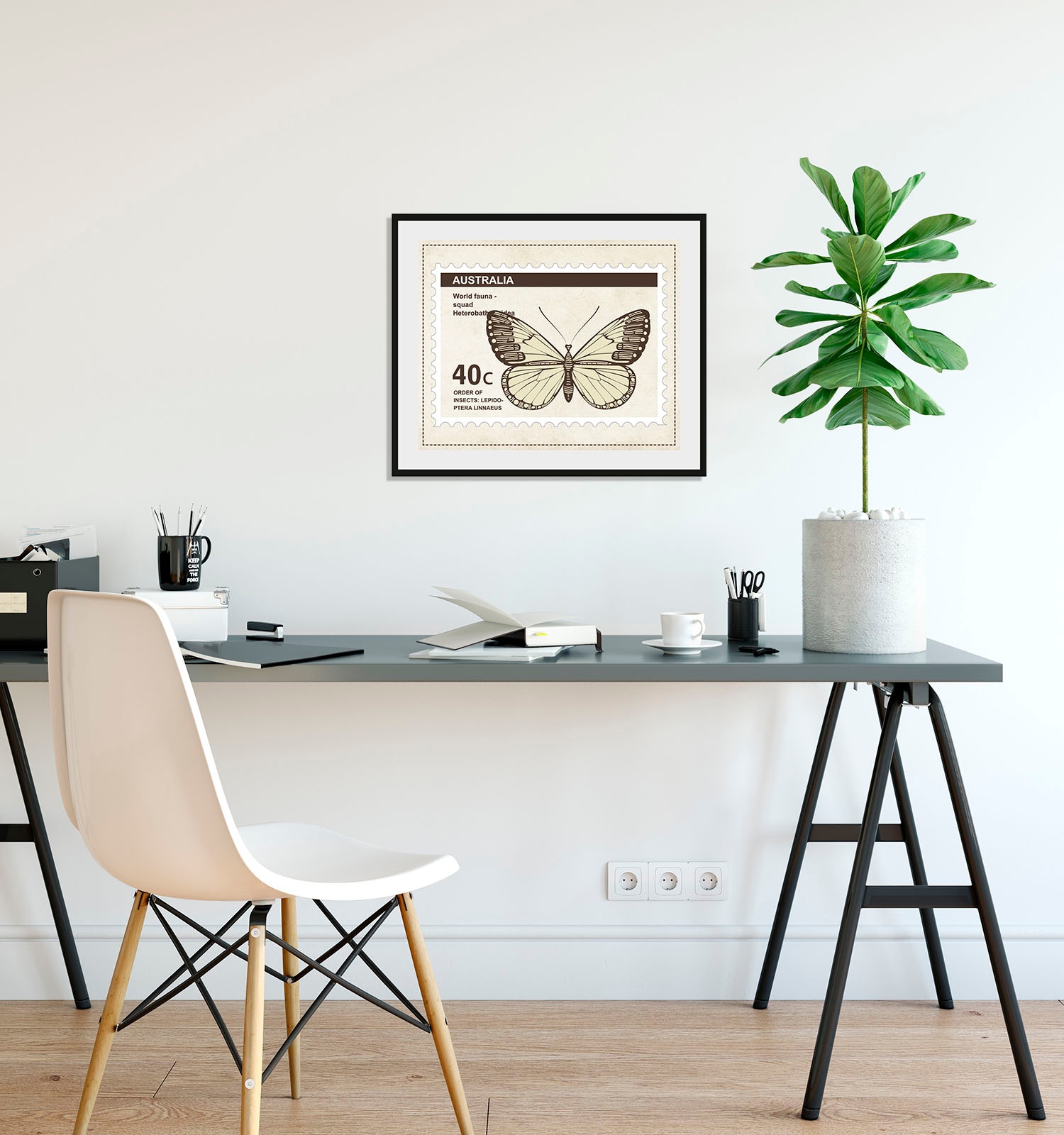 Image of queence Bild "40c" Insekten Kunst Schmetterlinge 1 Stk. tlg. HD Premium Poster-Druck inkl. Holzrahmen