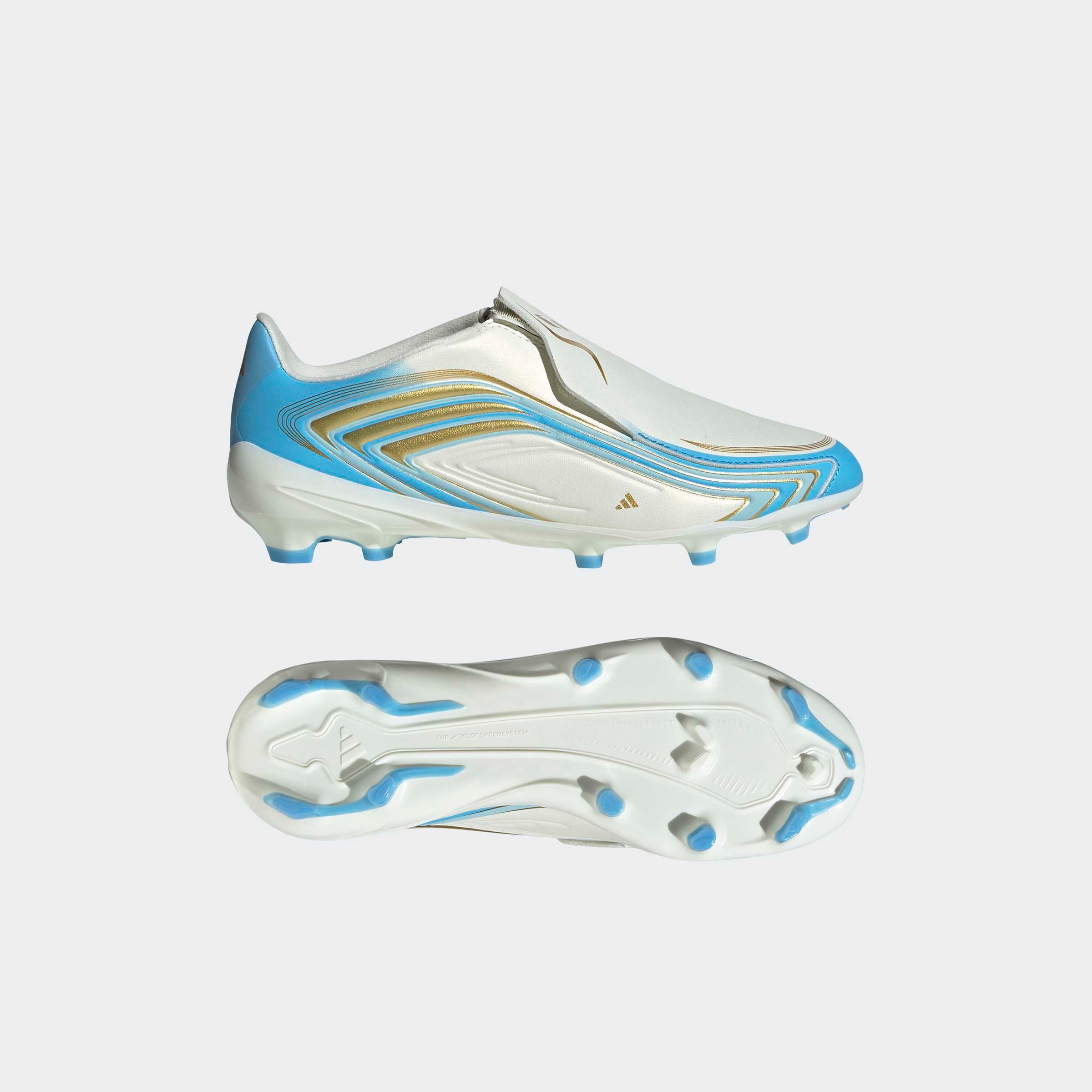adidas Performance Chaussure de football »F50 MESSI LEAGUE KIDS , FESTE BÖDEN, OHNE SCHNÜRSENKEL«  semelle extérieure pour gazon et sols durs, pour adolescents & enfants