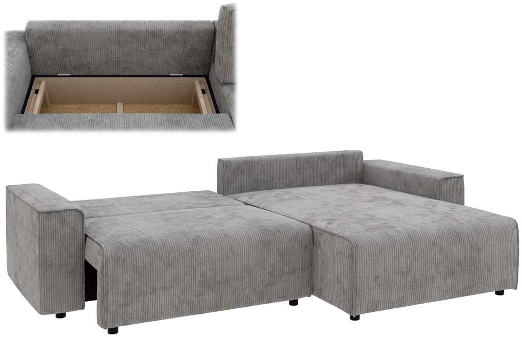 Home affaire Ecksofa »Chance, Recamiere beidseitig montierbar, Schlaffunktion, Breite 265 cm« in Struktur fein LINO, mit Schlaffunktion und Bettkasten