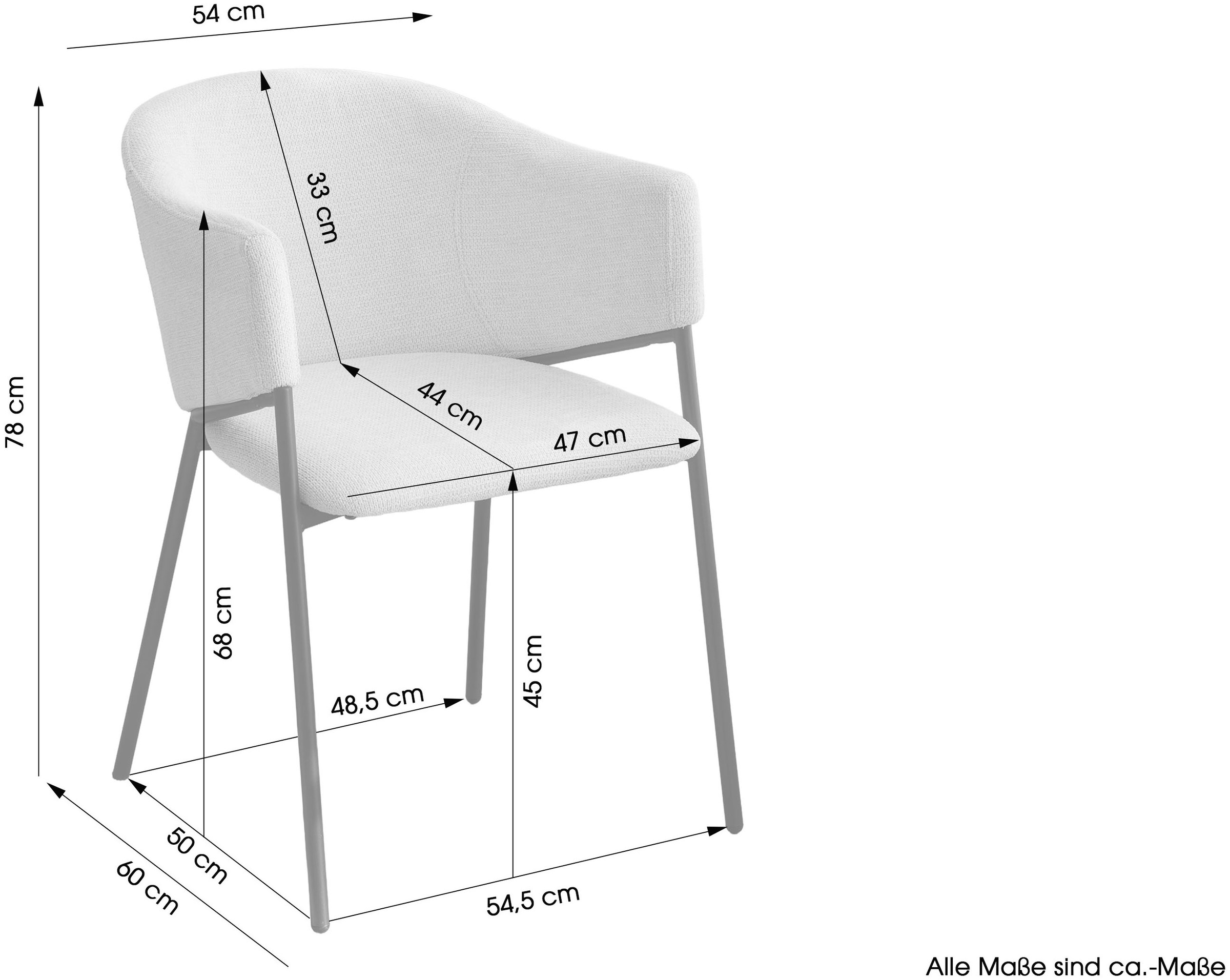 byLIVING Chaise de salle à manger »YORK« (Ensemble) 2 cuisStrukturstoff in grau, bis 110 kg, Schaumstoff, 4-Fussgestell