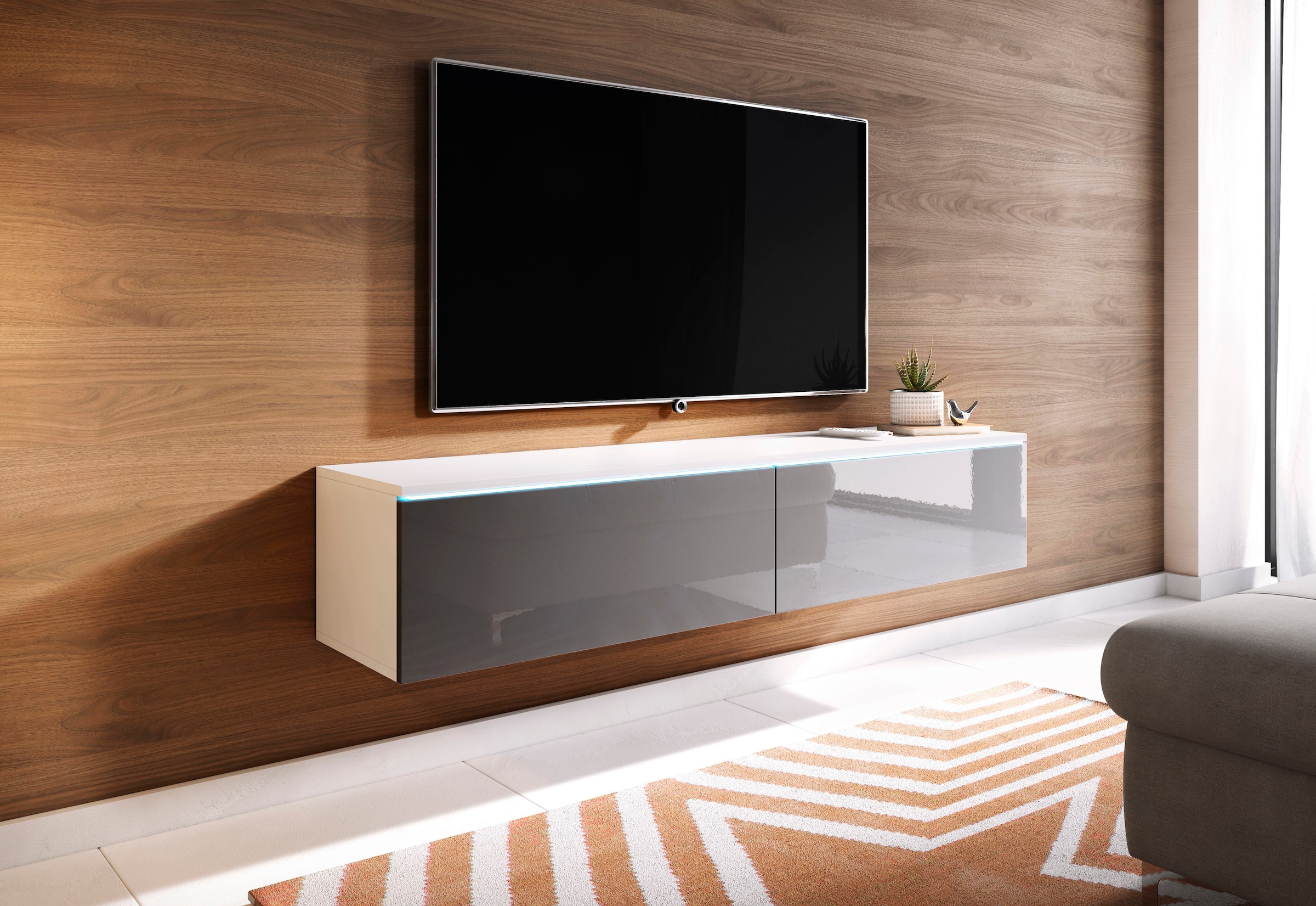 Home affaire Table basse »LOWBOARD D, wahlweise mit oder ohne Beleuchtung« meuble TV moderne sans poignées, avec beaucoup de rangement, debout et suspendu