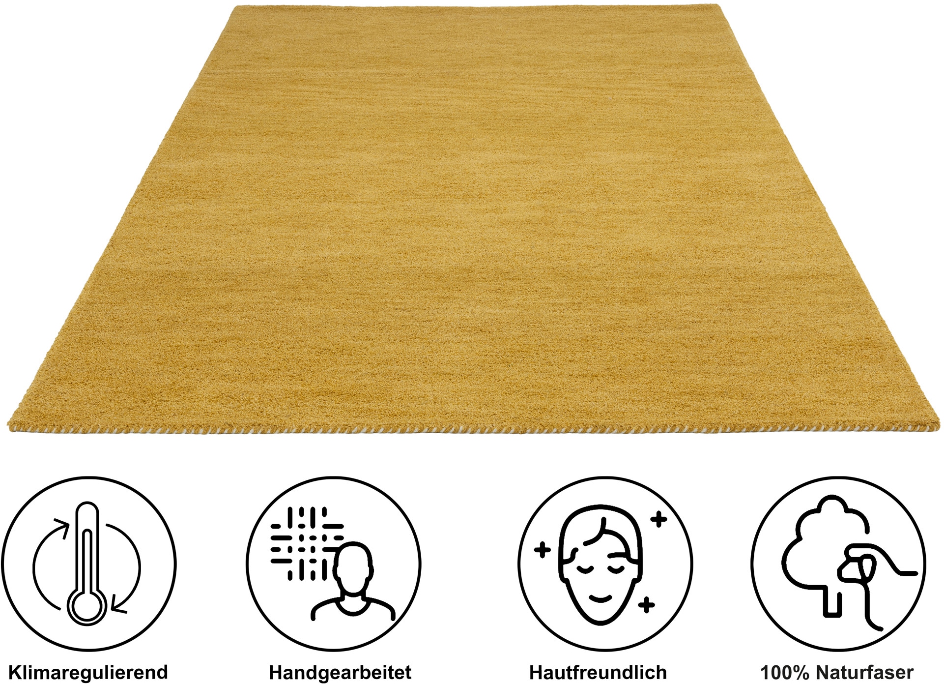 THEKO Wollteppich »Gabbeh Uni, Handgefertigt, meliert, auch als Läufer erhältlich, Wolle« rechteckig 14 mm Höhe Schlafzimmer, Wohnzimmer, Esszimmer, auch als Läufer oder rund