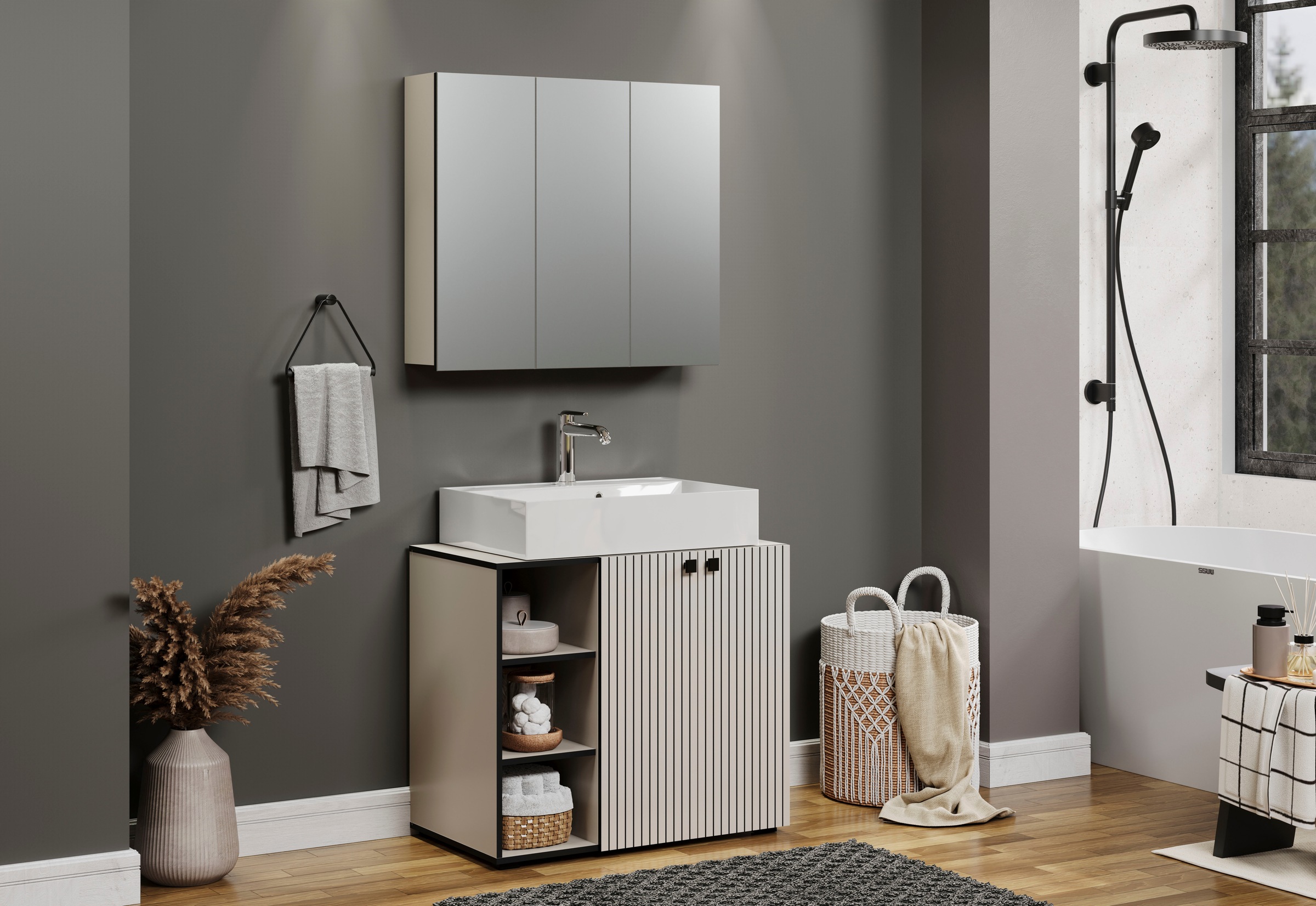 welltime Waschbeckenunterschrank »Amrum« Waschtisch auf Rollen - (B/T/H) wahlweise 60-80/42/64 cm