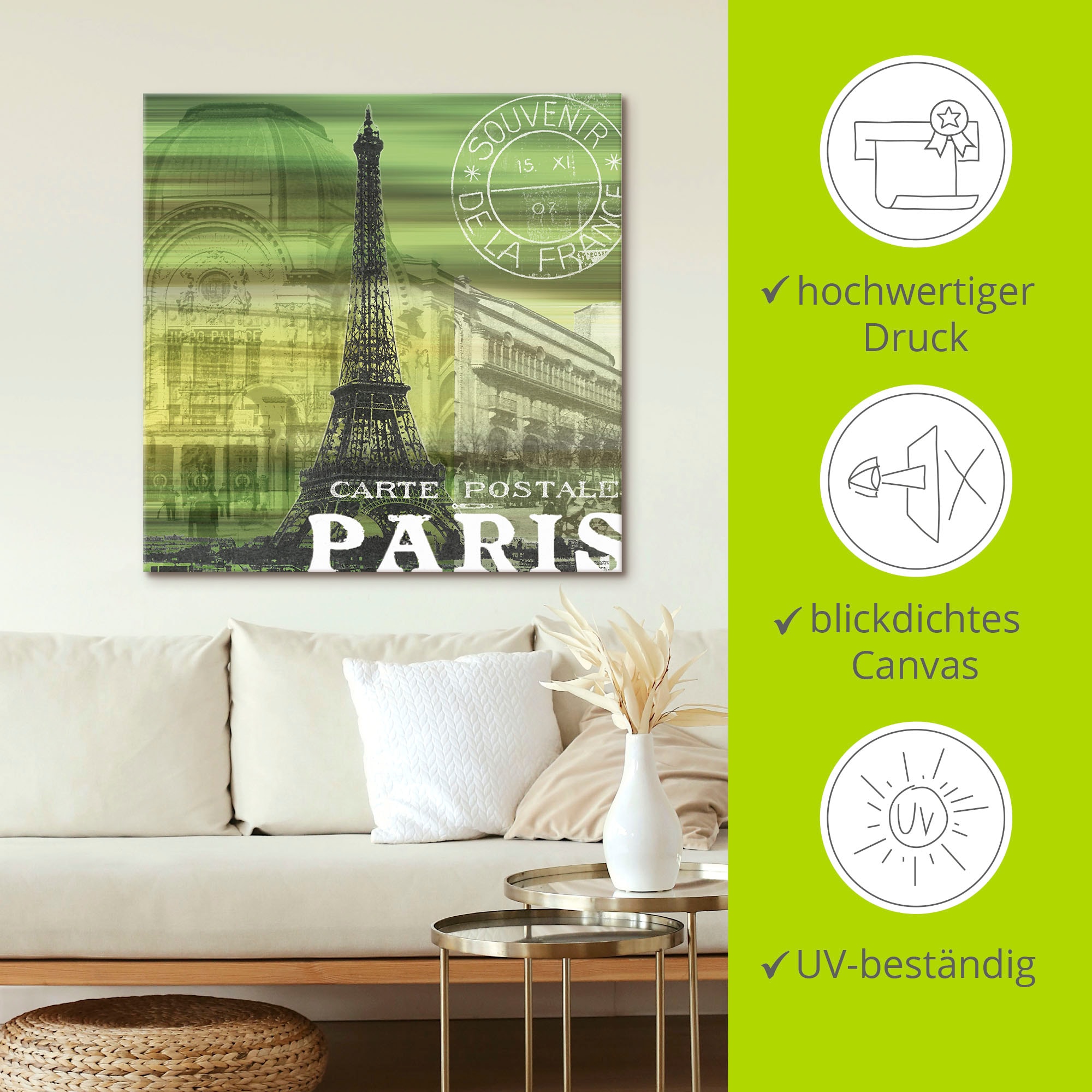 Artland Leinwandbild »Paris Collage - grün«, Gebäude, (1 St.), auf Keilrahmen gespannt