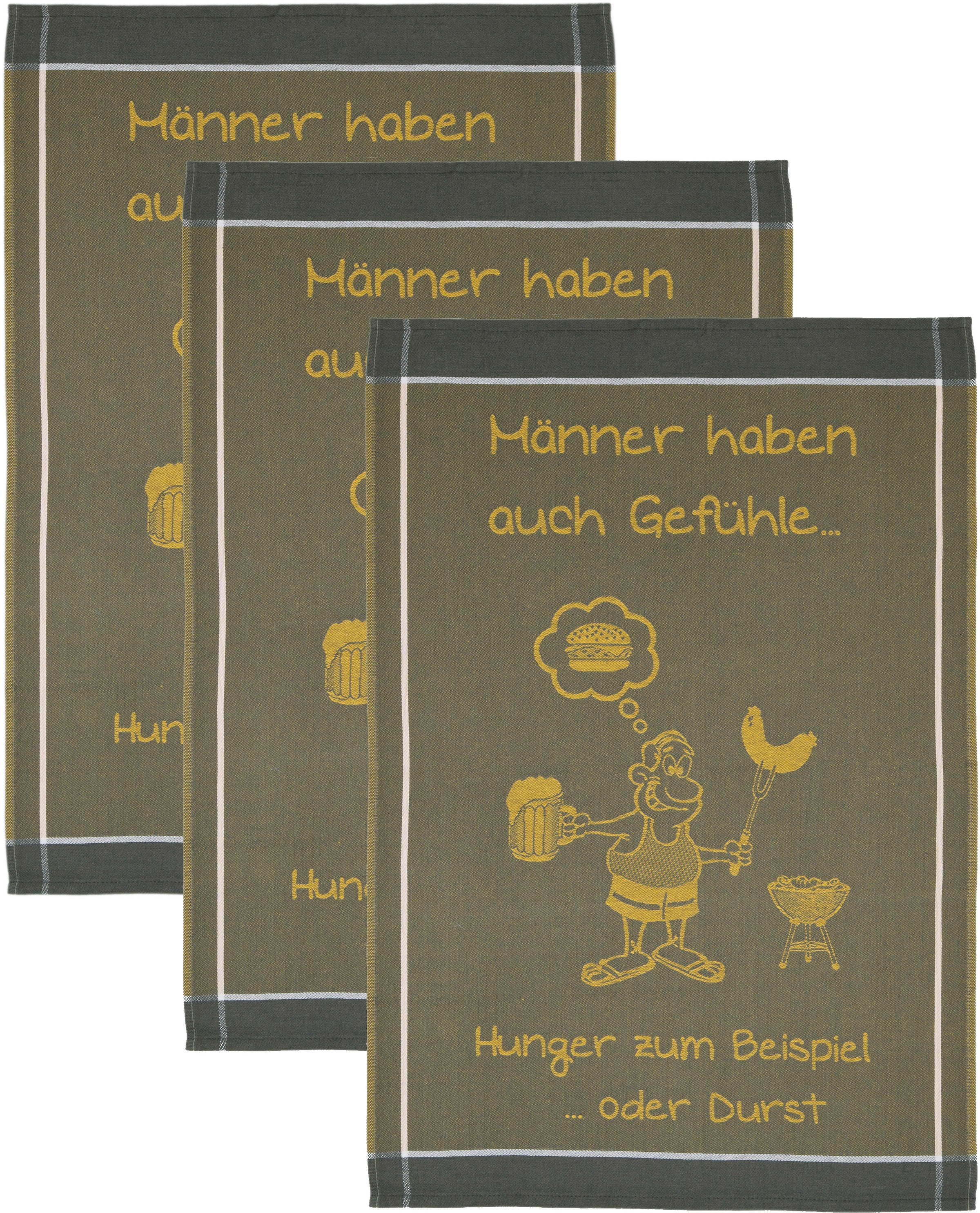 Image of ROSS Geschirrtuch "Männer haben auch Gefühle… Hunger zum Beispiel oder Durst" Sprüchetuch, aus 100% Baumwolle