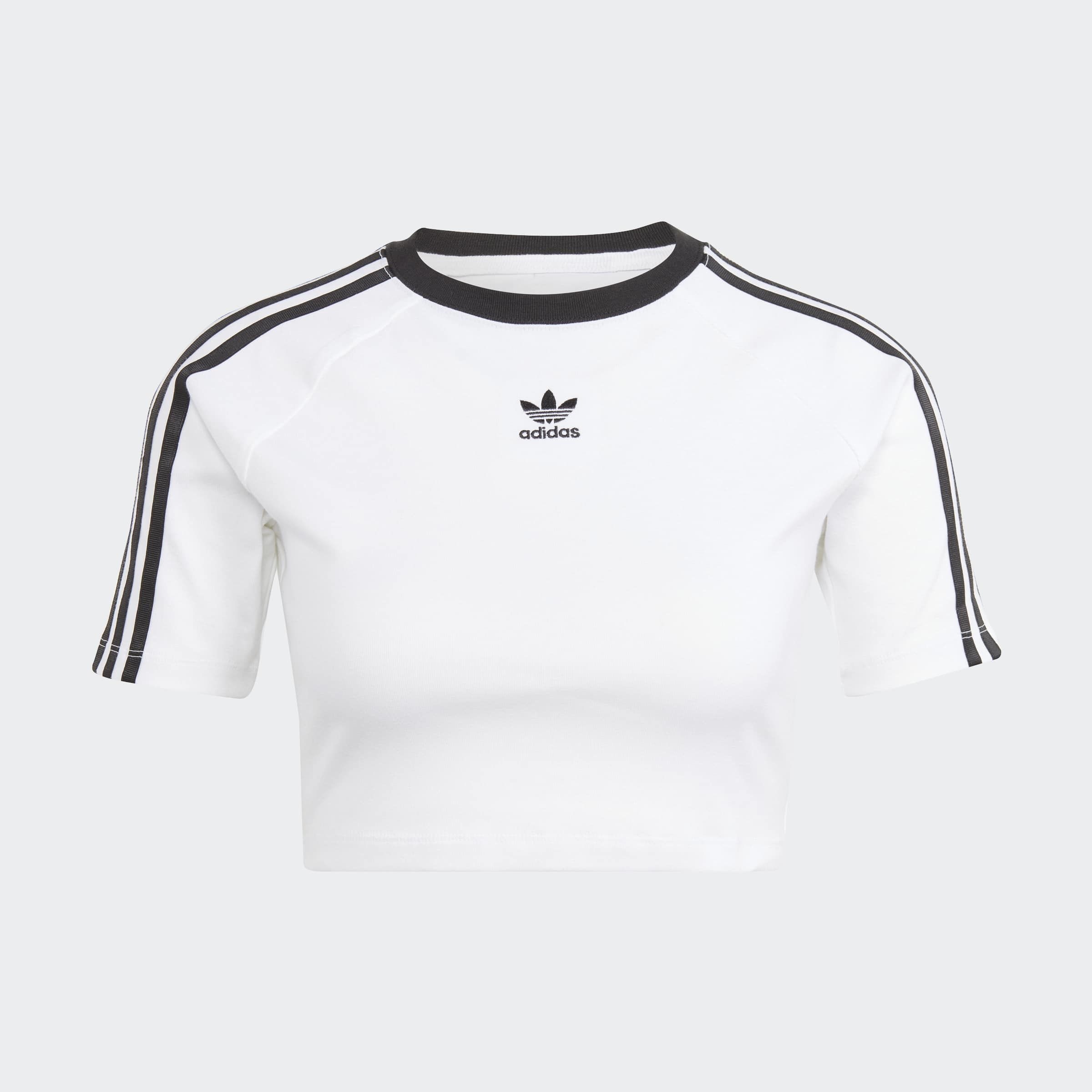 adidas Originals T-shirt »3-STREIFEN BABY« style sportif, court, avec trois bandes, en mélange de coton
