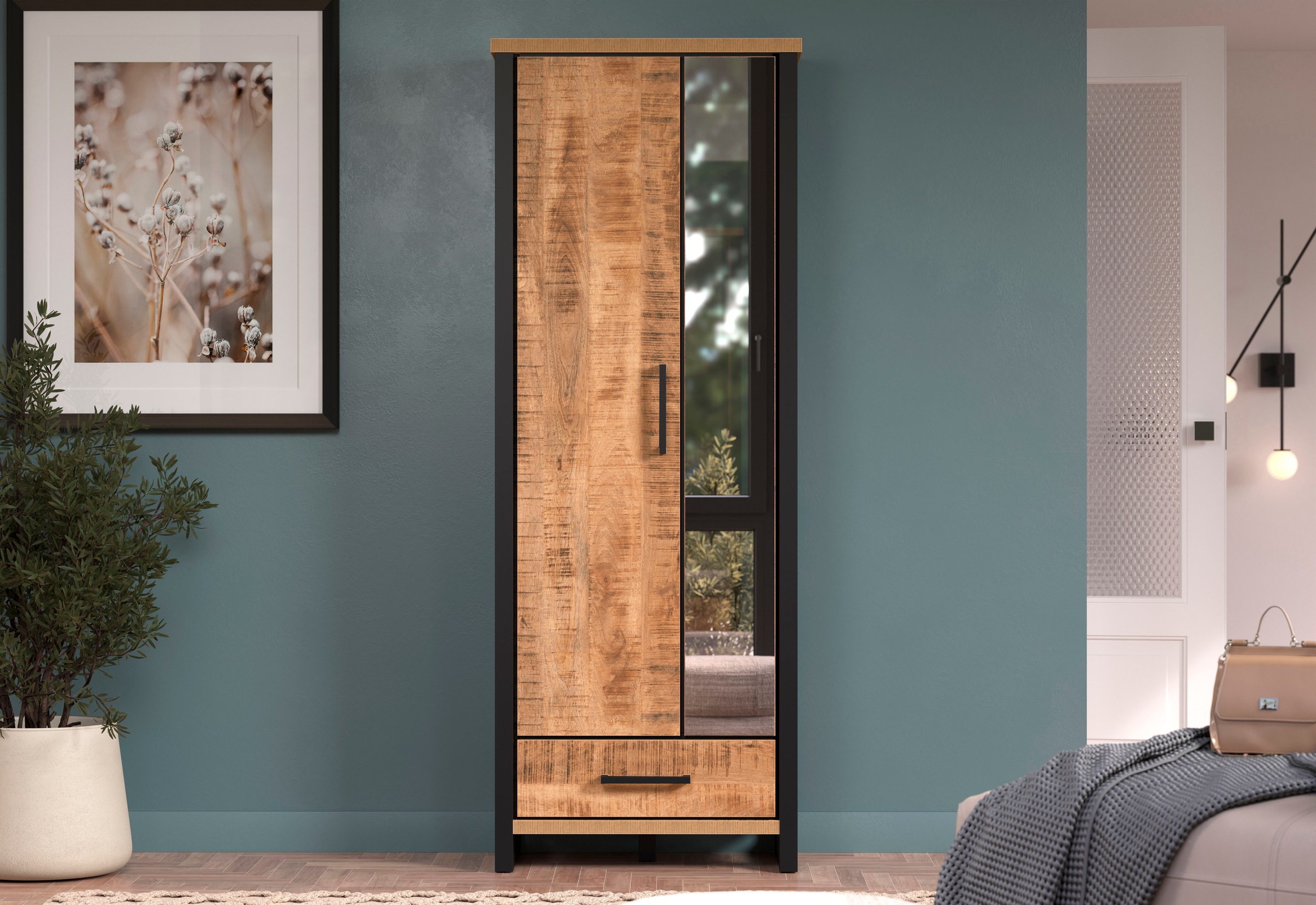Home affaire Garderobenschrank »Elda« 1 Stk. tlg. Schrank mit ausziehbarer Kleiderstange, 2 Türen – (B/T/H) 73/39/195 cm