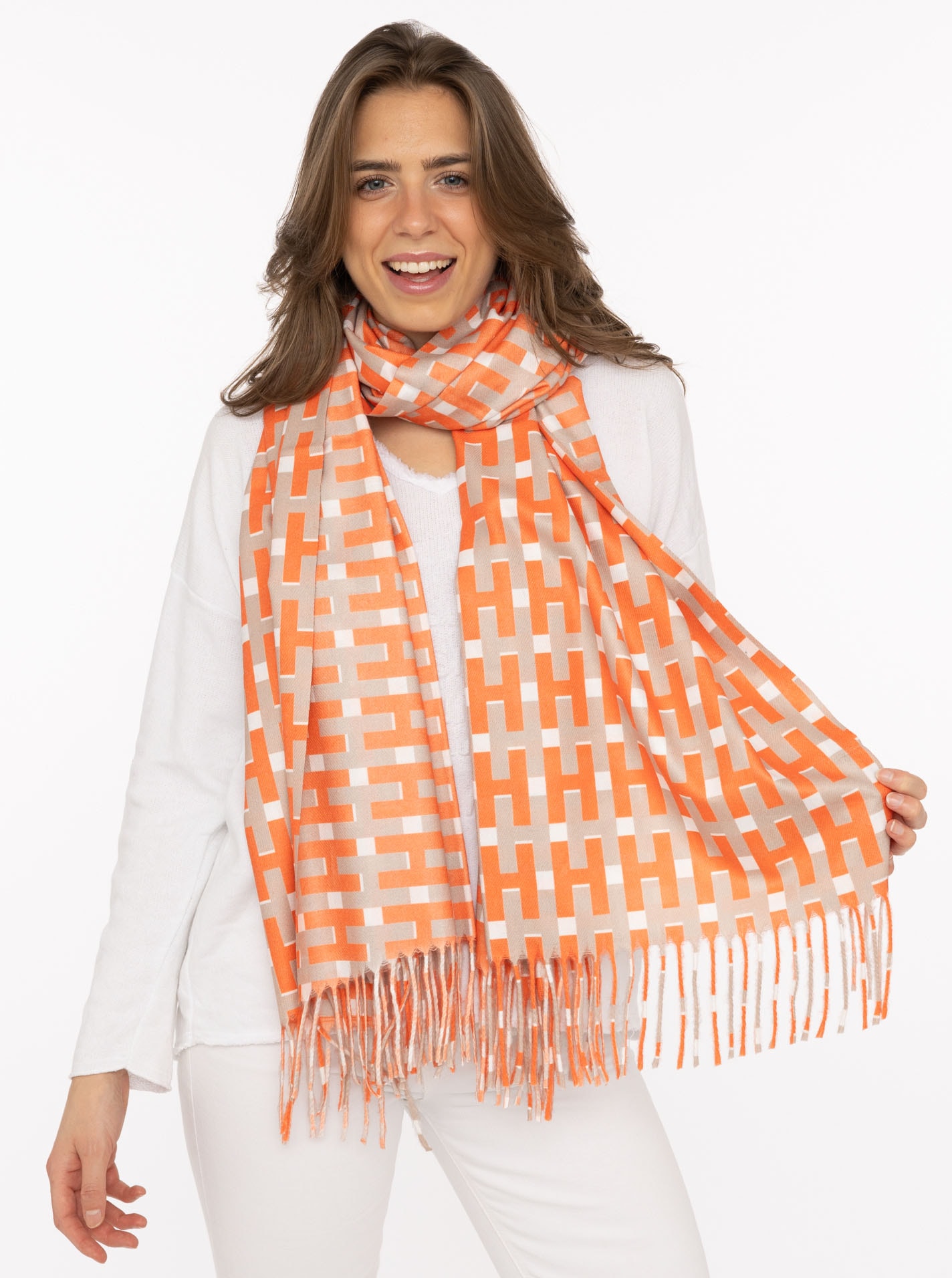 Zwillingsherz Écharpe »"H-Grafisch"« mit Fransen und grafischem Muster