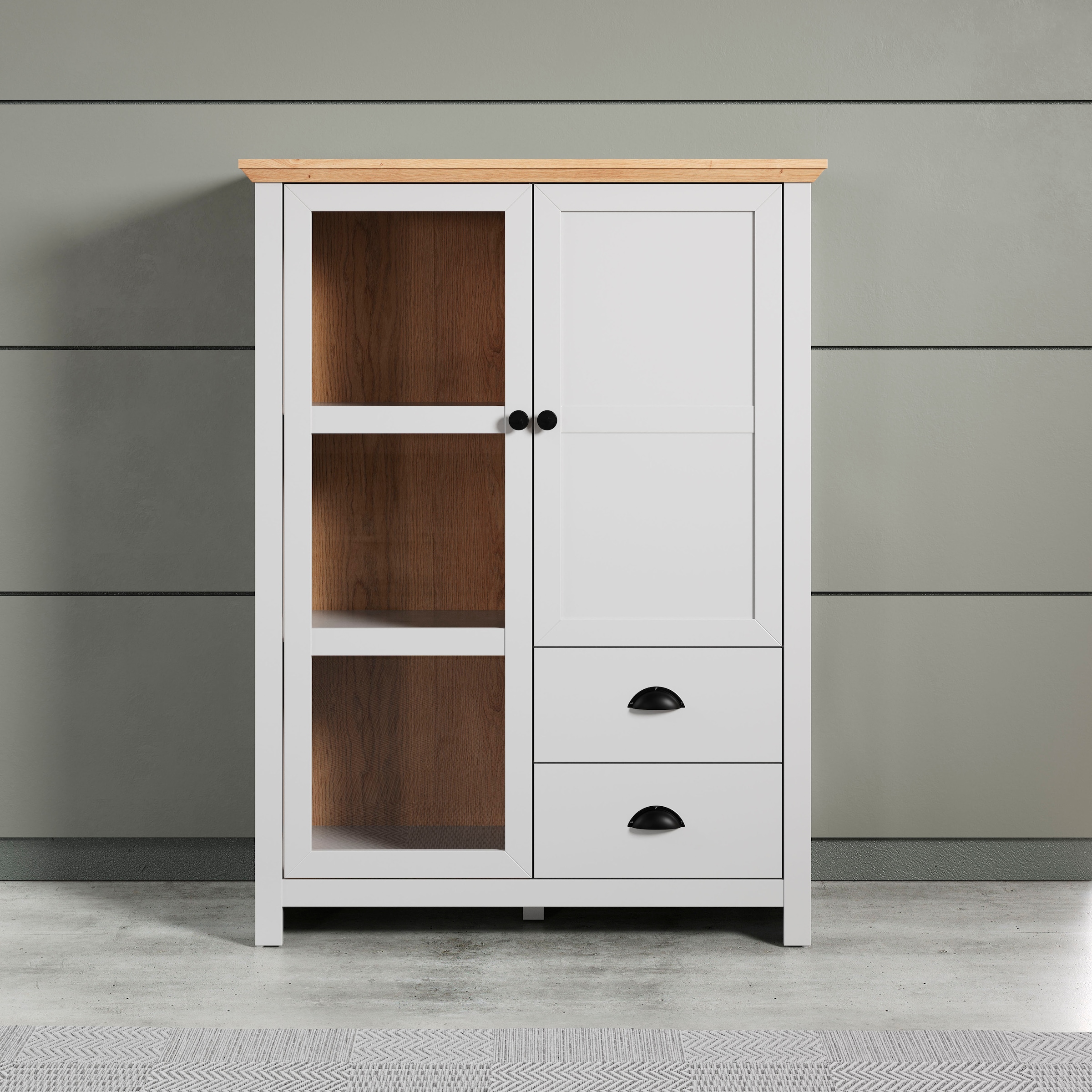 Home affaire Highboard »Herzwill«, Breite 97 cm, Höhe 130 cm, Stauraum, Türen und Korpus, mattes Grau