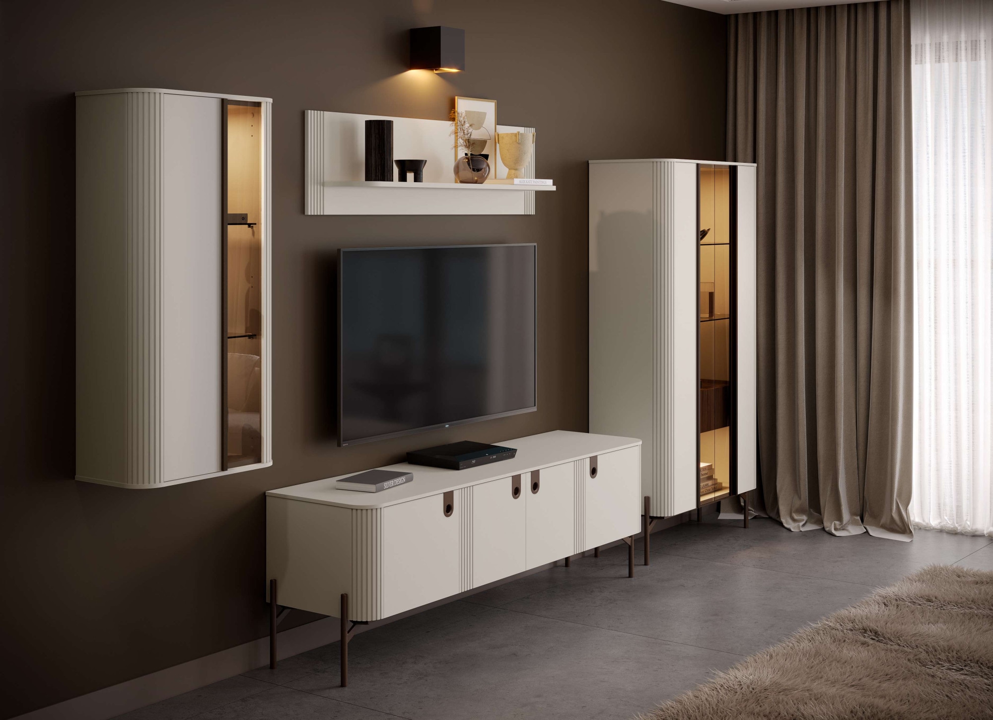 GOODproduct Hängevitrine »Rondo, Wandschrank, Schwebendes Design für modernen Wohnraum« UV lackiert, Soft Close Funktion, Beleuchtung, Wandmontage