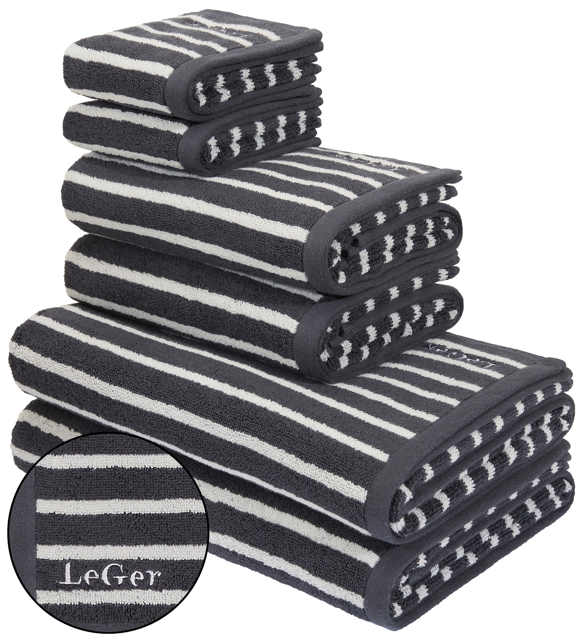 Image of LeGer Home by Lena Gercke Handtuch Set "Tamsin, Duschtücher, Handtücher, Gästetücher, Premium 500 gr/m²" Set 6 Stk. Frottier mit Logostikerei, 100% Baumwolle, gestreift, weich, 5 Jahre Garantie