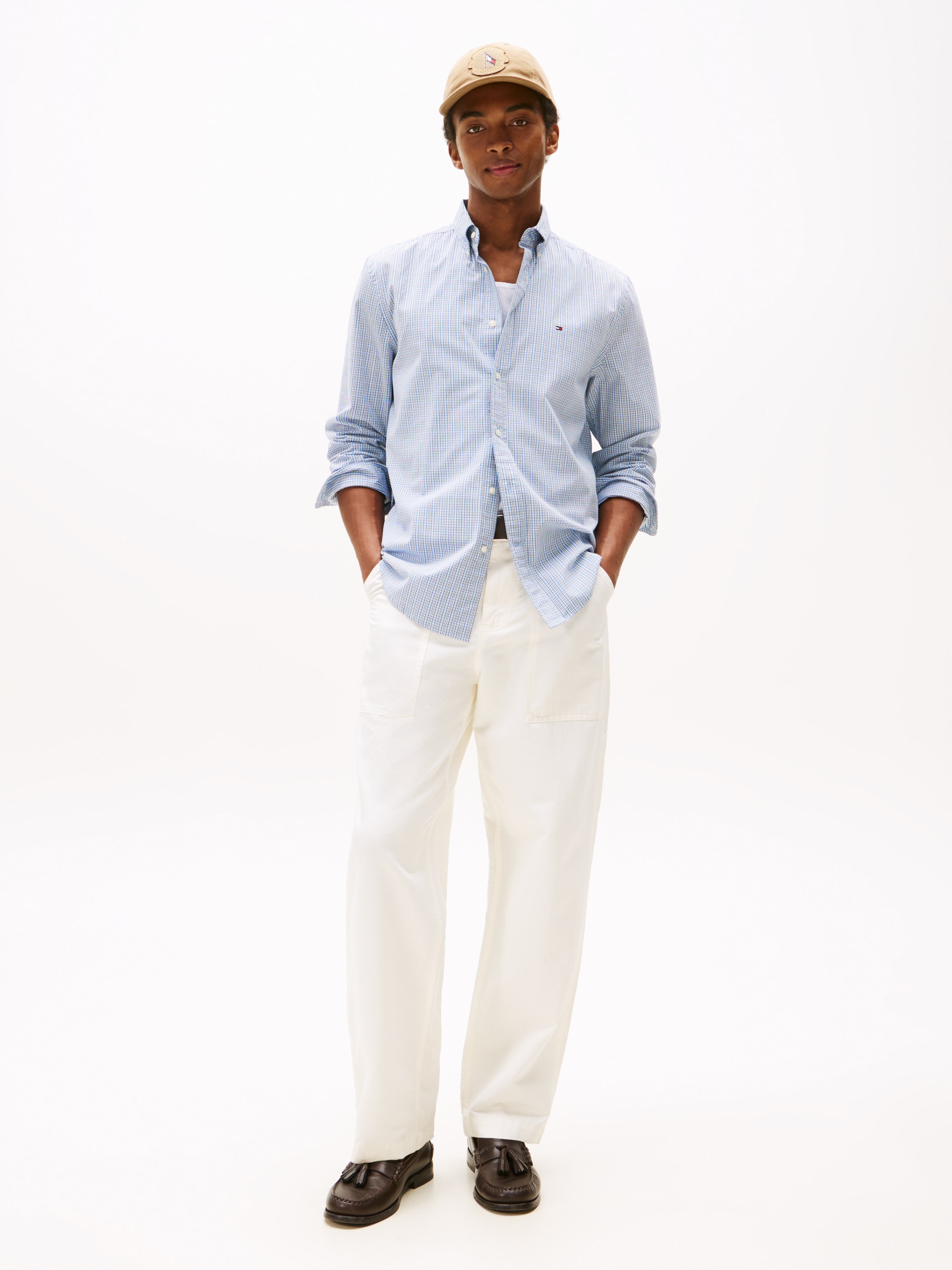 Tommy Hilfiger Chemise à manches longues »FLEX POPLIN SMALL TARTAN SHIRT« regular fit, kleinkariert, Button-down-Kragen