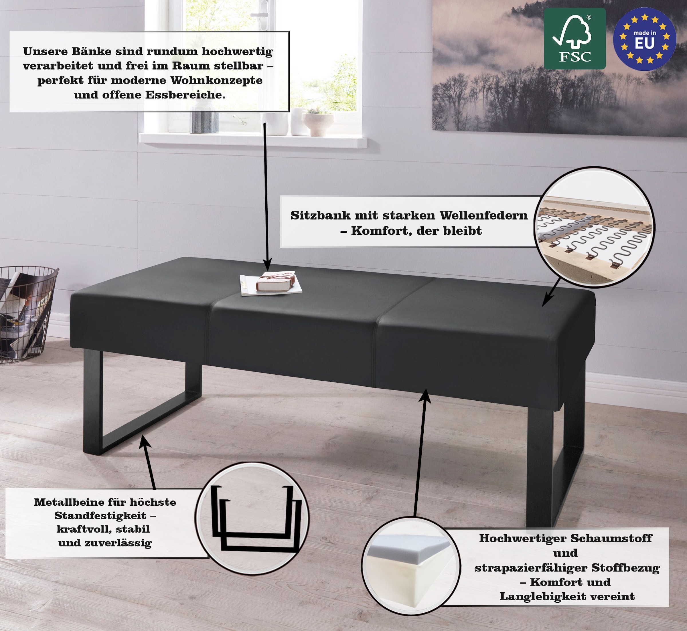 Home affaire Sitzbank »Oliver«, Breite 140cm, mit Metallgestell