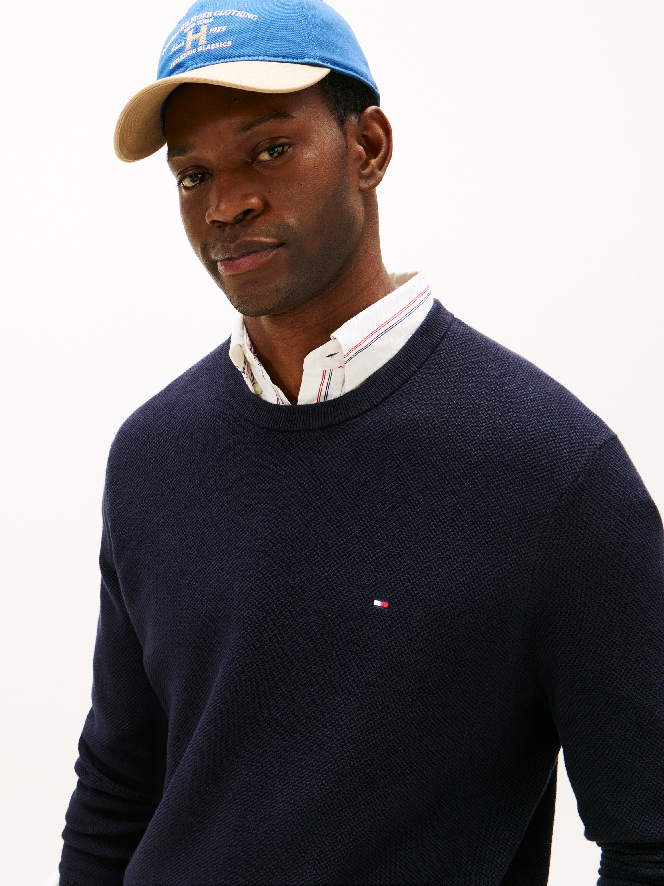 Tommy Hilfiger Pull à col rond »ESSENTIAL STRUCTURE CREW NECK mit Struktur und Label« unifarben, casual, regular fit, Baumwolle, Rundhals