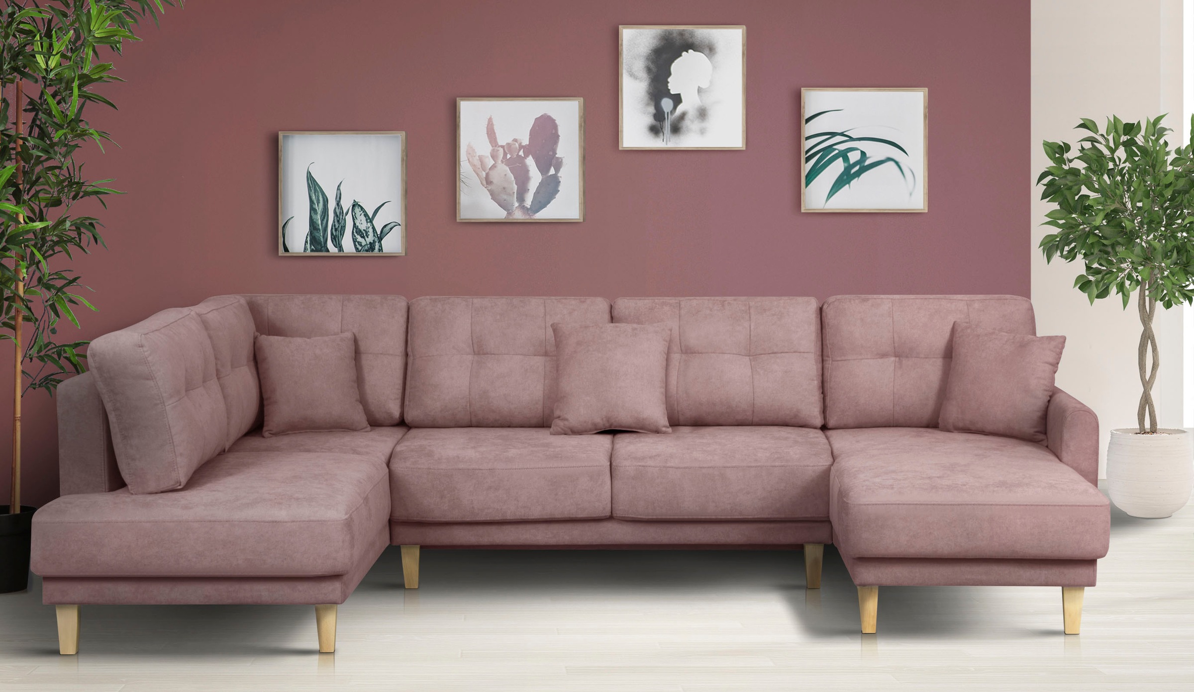 Home affaire Wohnlandschaft »TRIPLO U-Form wahlweise mit Schlaffunktion, B/T/H: 310/192/90 cm«, Schlafsofa, auch mit Bettkasten, Steppung im Rückenkissen
