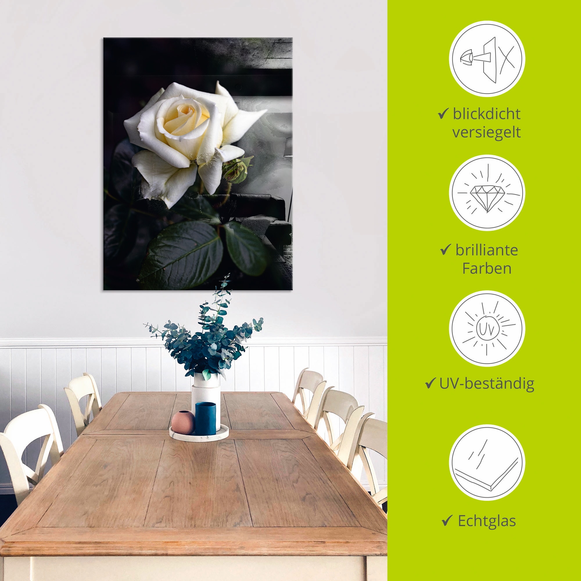 Artland Glasbild »Weiss-gelbe Rose« Blumen 1 Stk. tlg. in verschiedenen Grössen