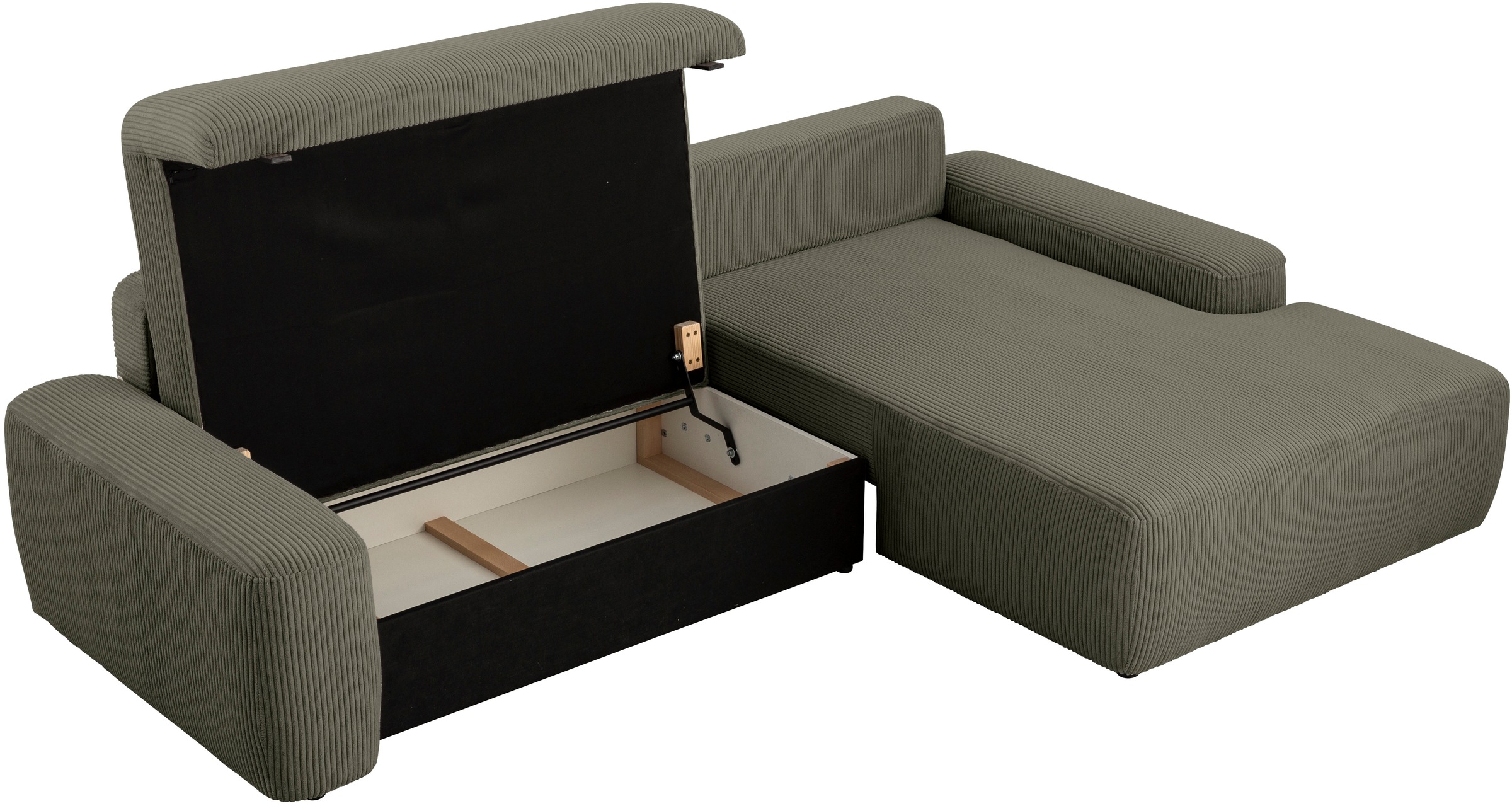 INOSIGN Ecksofa »TORGE (264cm), Schlafsofa in Cord, Samtvelours o Struktur fein, L-Form«, Schlaffunktion, Bettkasten, Liegefläche: 125/210 cm