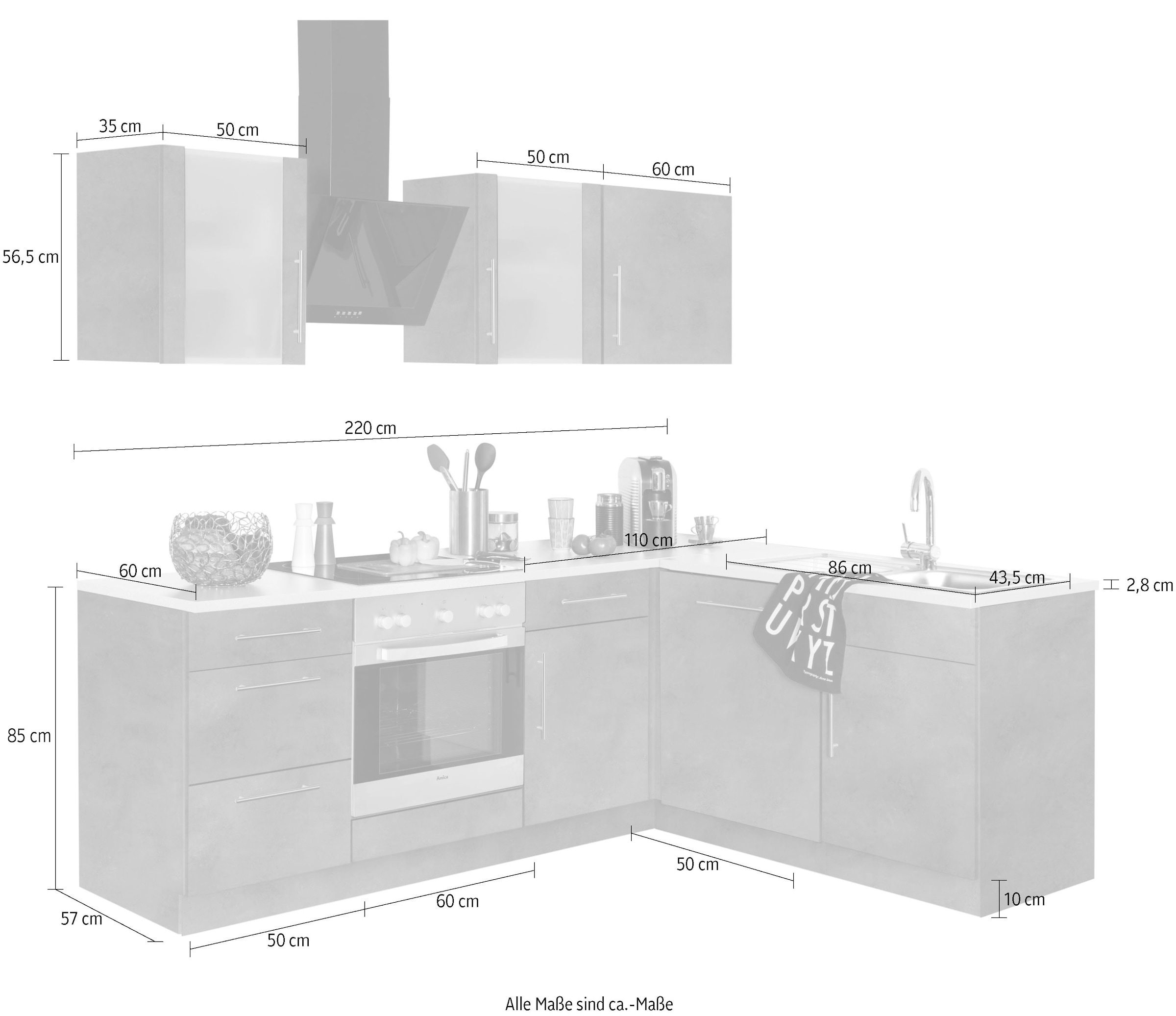 ♕ wiho Küchen cm Stellbreite Winkelküche 220 E-Geräte, auf 170 »Cali«, x versandkostenfrei ohne