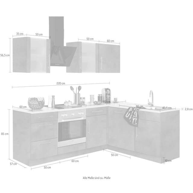 ♕ wiho Küchen Winkelküche »Cali«, ohne E-Geräte, Stellbreite 220 x 170 cm  versandkostenfrei auf