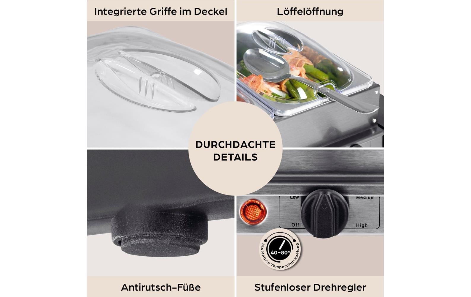 GOURMETmaxx Plaque chauffante »200 W« Chauffe-plat buffet en acier inoxydable