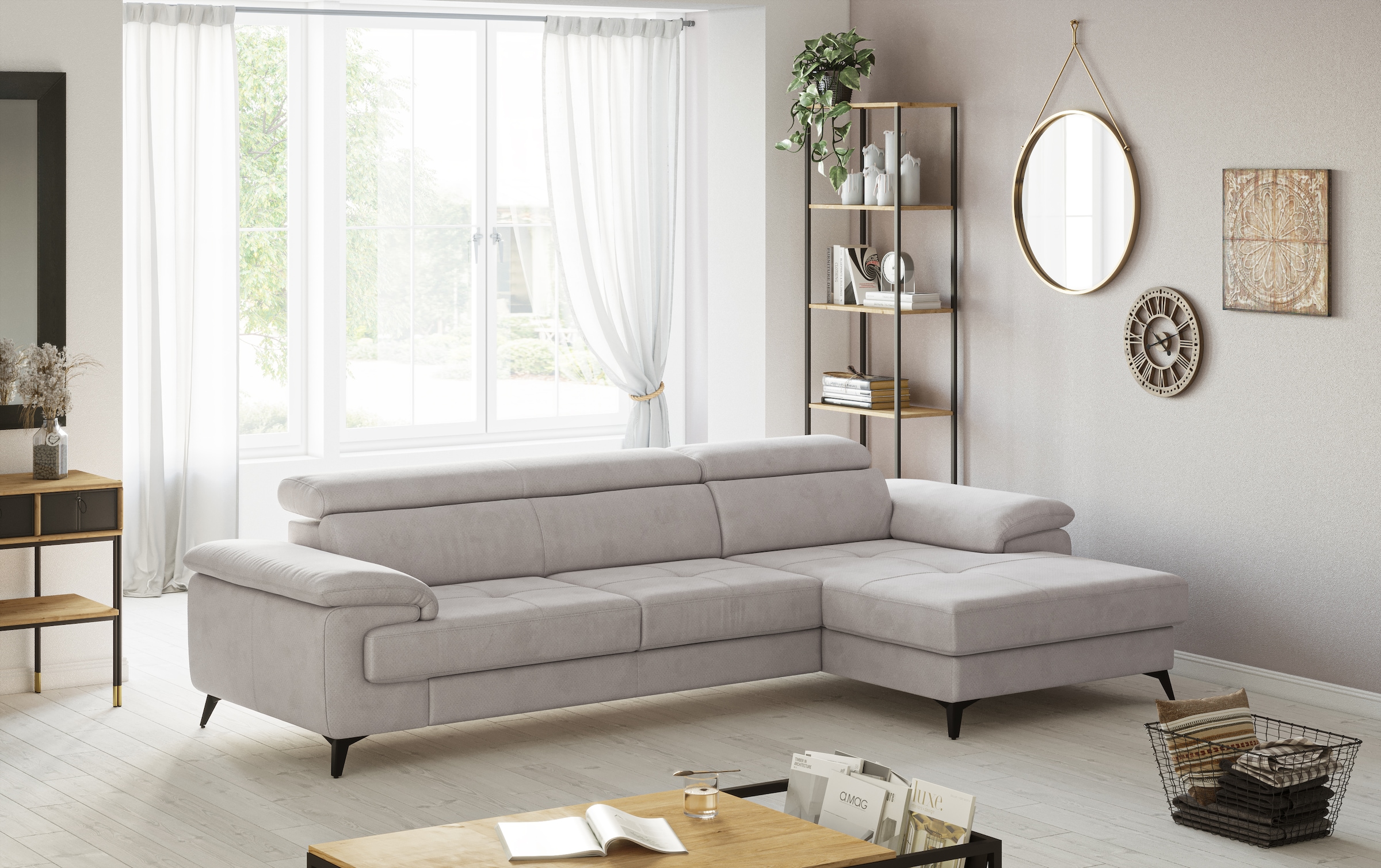COTTA Canapé d'angle »Astra L-Form, B: 300 cm« mit Kopfteilverstellung, optional Bettfunktion & Bettkasten