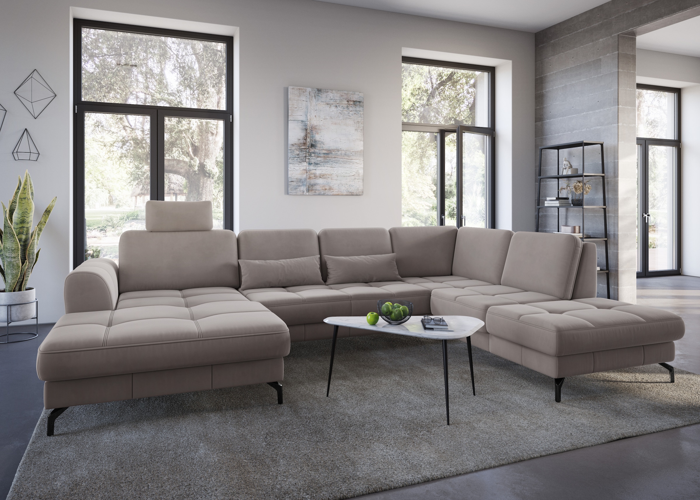sit&more Wohnlandschaft »Bendigo U-Form«, inklusive Sitztiefenverstellung, Bodenfreiheit 12 cm, in 2 Fussfarben