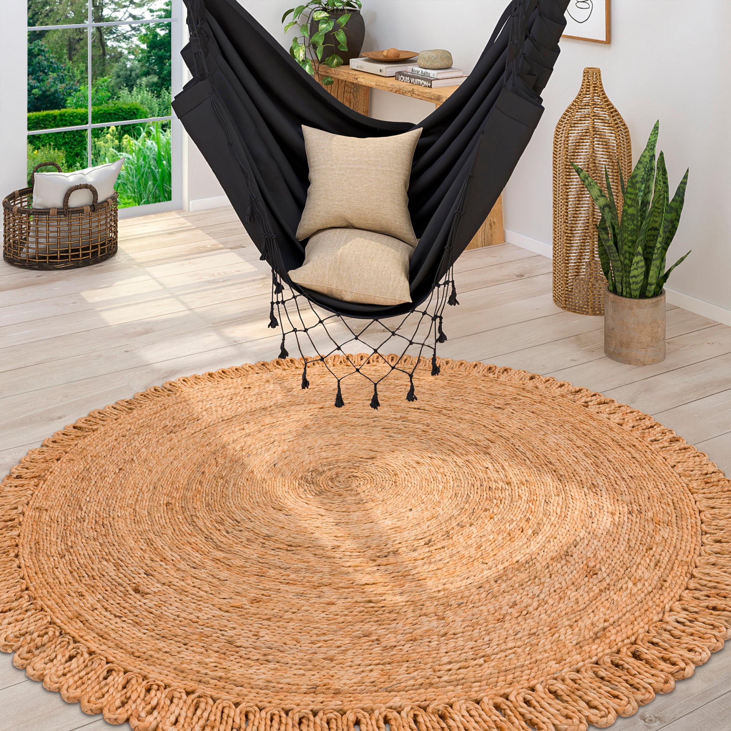 Paco Home Teppich »Viborg 596«, rund, 13 mm Höhe, handgefertigter Natur-Teppich, Jute, Modern, Boho, Ethno