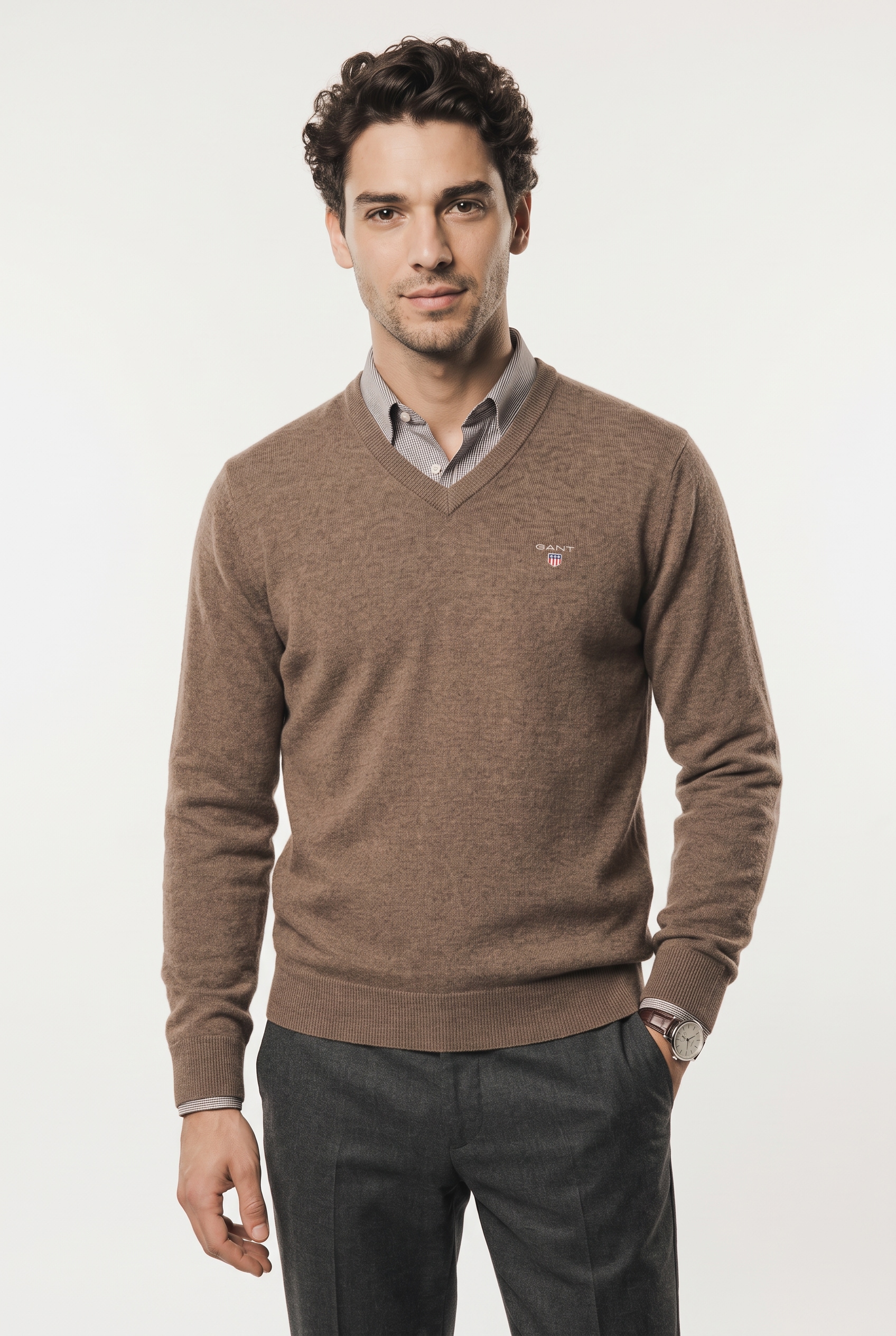 Image of Gant V-Ausschnitt-Pullover "SUPERFINE LAMBSWOOL V-NECK" regular fit aus reiner Wolle, gerippte Abschlüsse