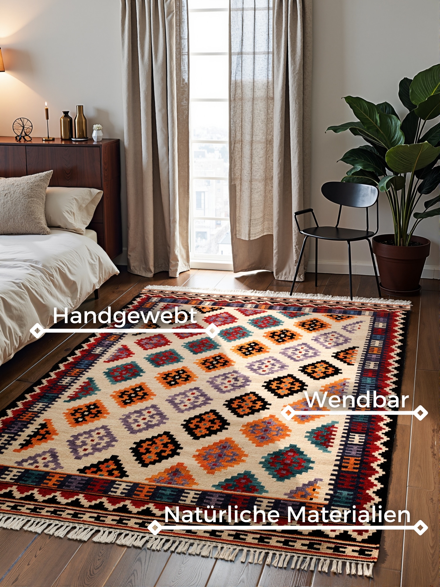 HANSE Home Teppich »Kelim Kian« rechteckig 3 mm Höhe Wolle, Baumwolle, Natur, Handgewebt, orientalisch, Boho, traditionell