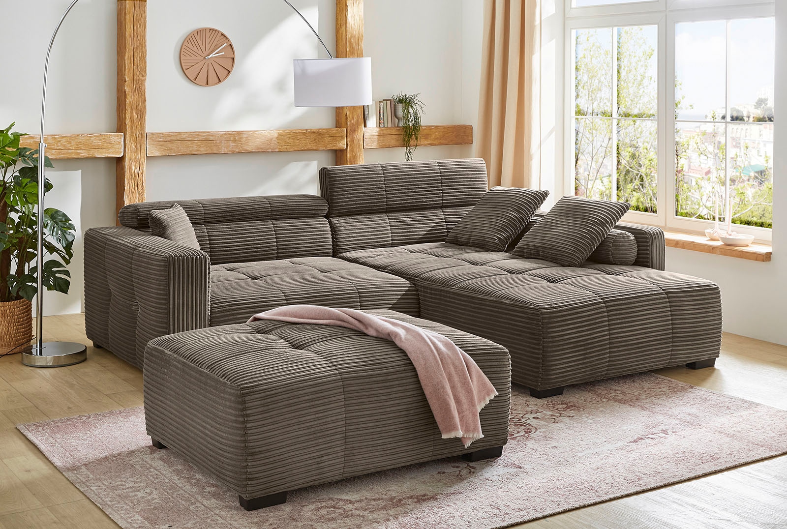 Jockenhöfer Gruppe Ecksofa »Severino L-Form im Big-Sofa-Style«, mit Kopfteilverstellung, rechts/links montierbar, Wellenfederung