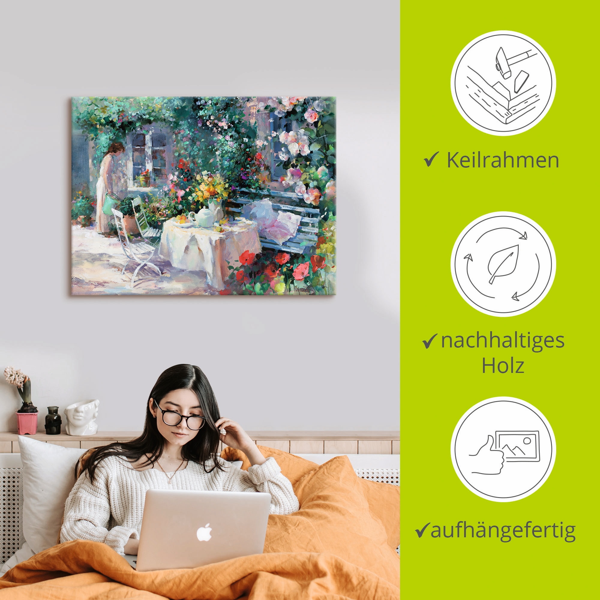 Artland Tableau sur toile »Teezeit im Garten« 1 cuis tlg. auf Holzrahmen gespannt