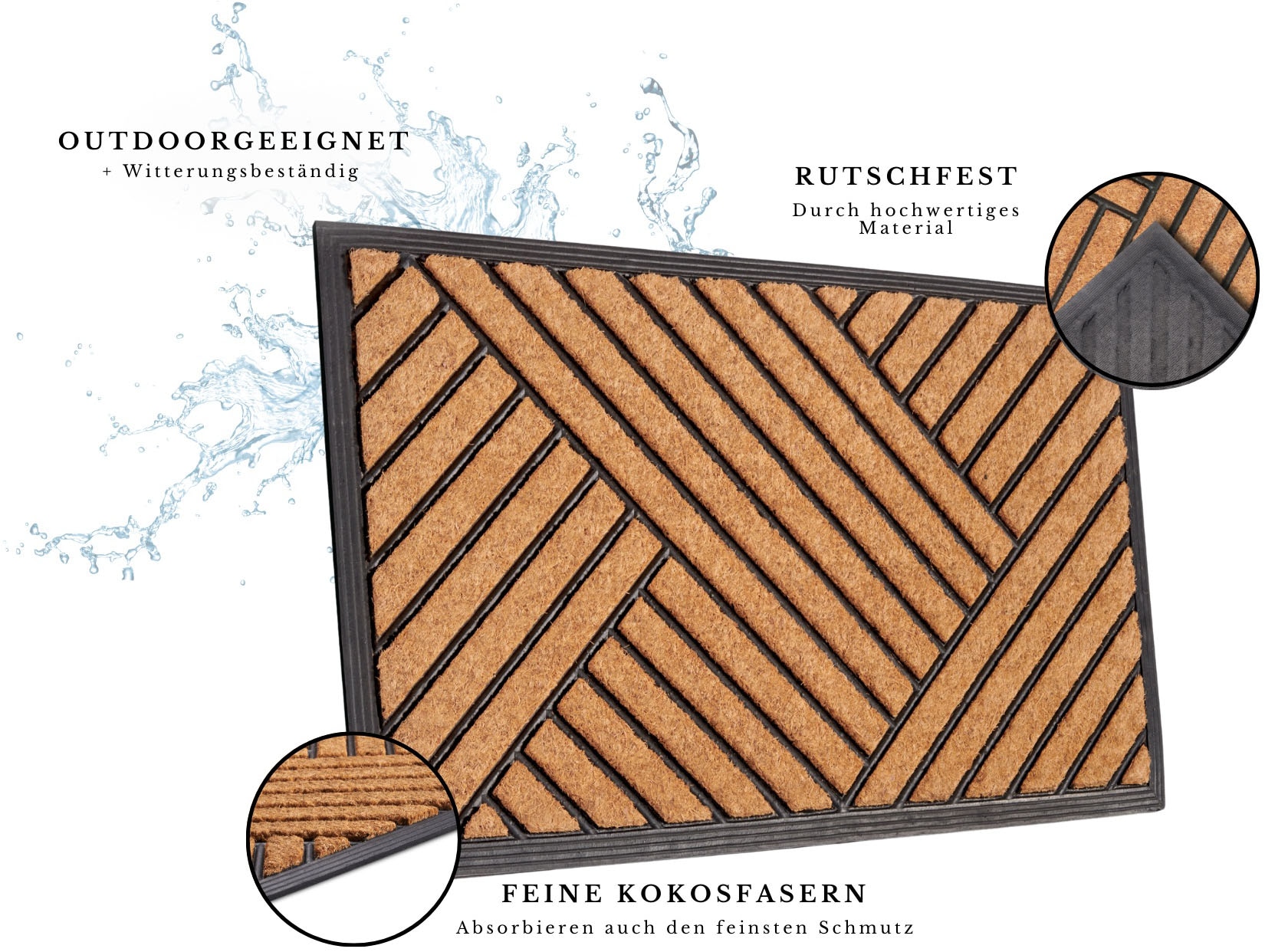 HANSE Home Fussmatte »Mix Mats Gummi Kokos Crossings, Türmatte«, rechteckig, 20 mm Höhe, Strapazierfähig, pflegeleicht, robust, wetterfest, UV-beständig