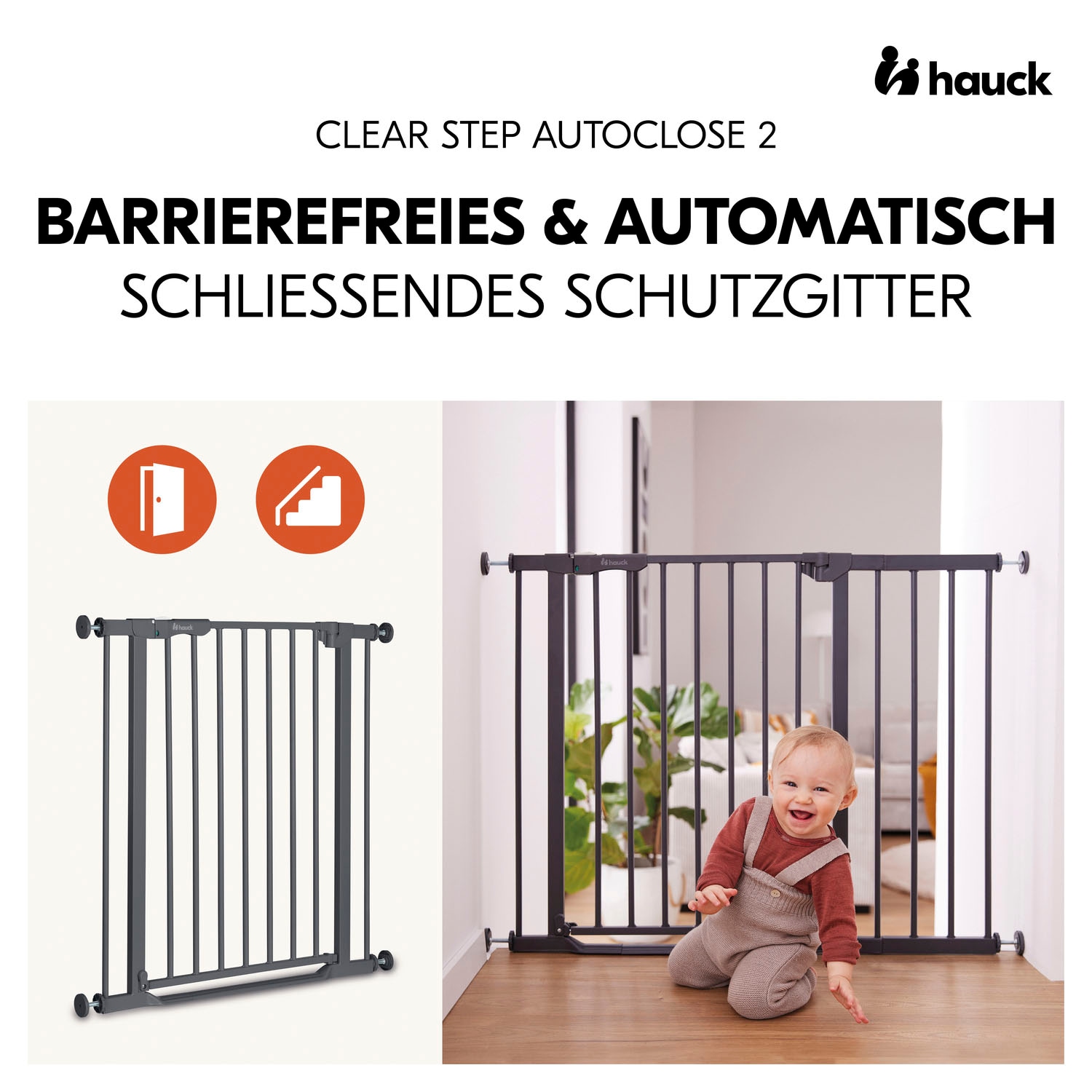 Hauck Türschutzgitter »Clear Step Autoclose 2, Dark Grey« auch als Treppenschutzgitter verwendbar