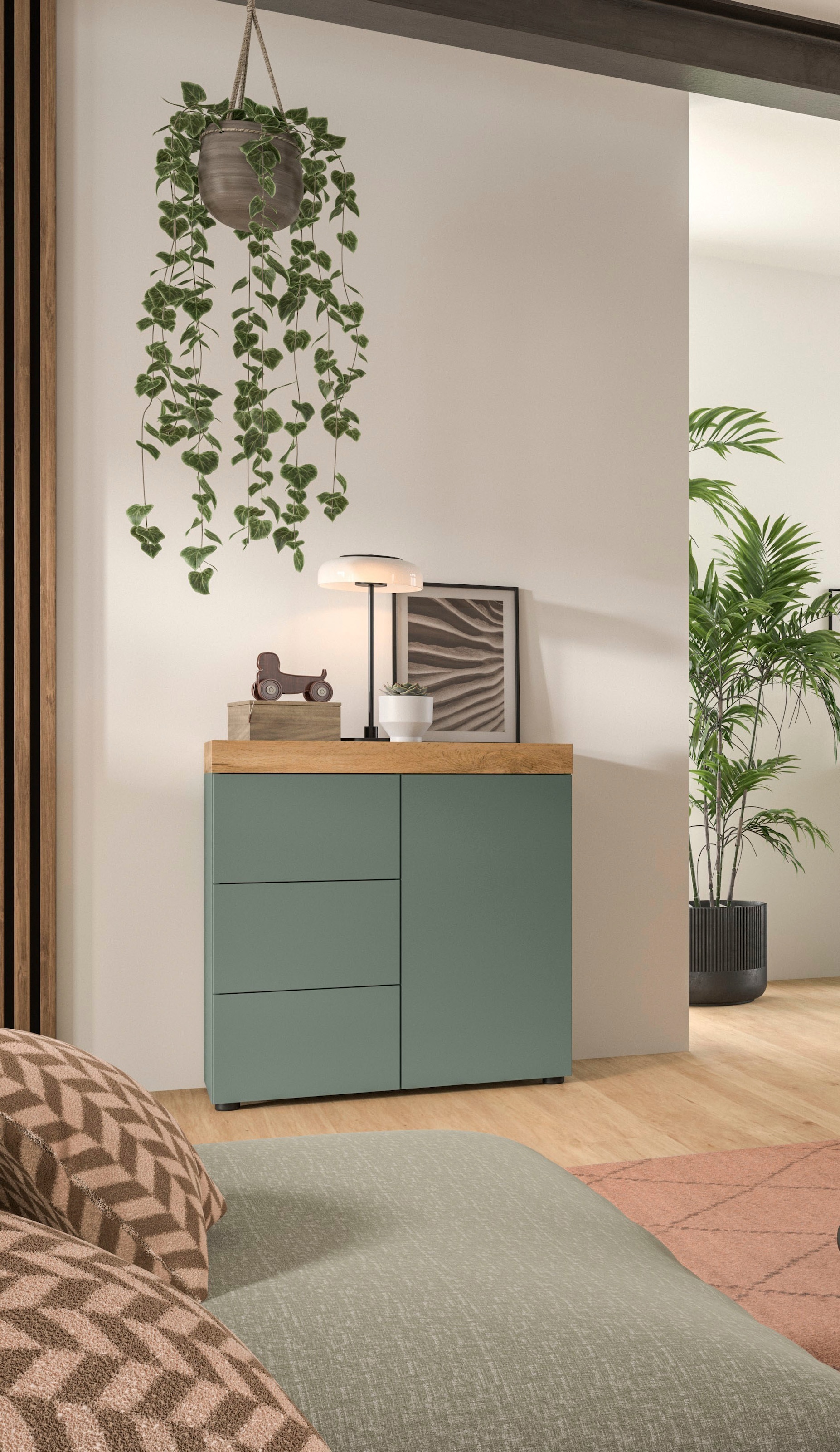 GOODproduct Kommode »MAMBO, Breite 77cm, 1 Tür, 3 Schubkästen, push-2-open« 2 farbige Ausführung, in verschiedenen Farben erhältlich, 1 Stk. tlg. Kommode, Anrichte, Wohnzimmer, Schlafzimmer