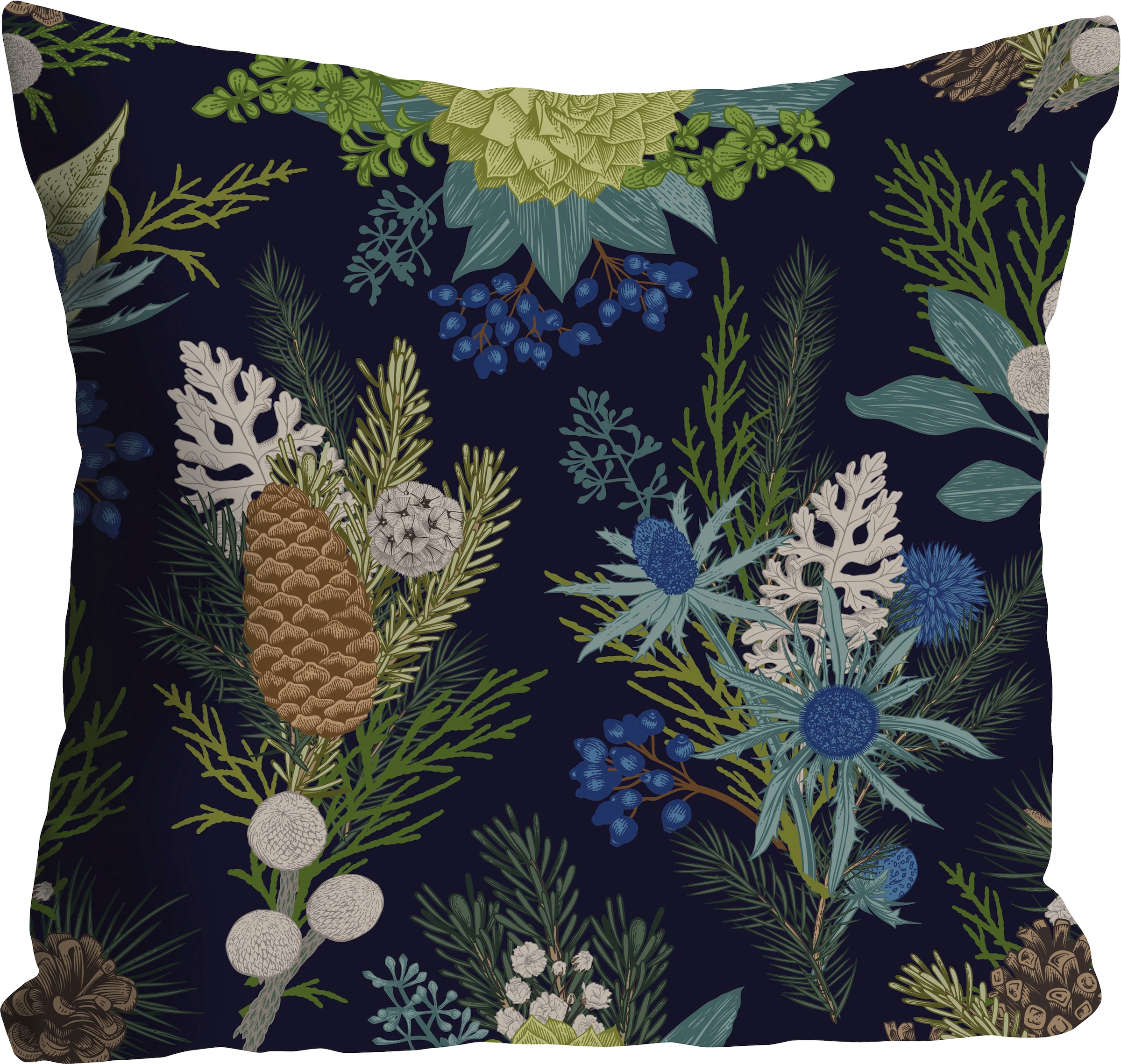 queence Coussin décoratif »Camilla« Kissenhülle,Blumen,Pflanzen,Tannenzapfen,Naturmotiv,Botanisch
