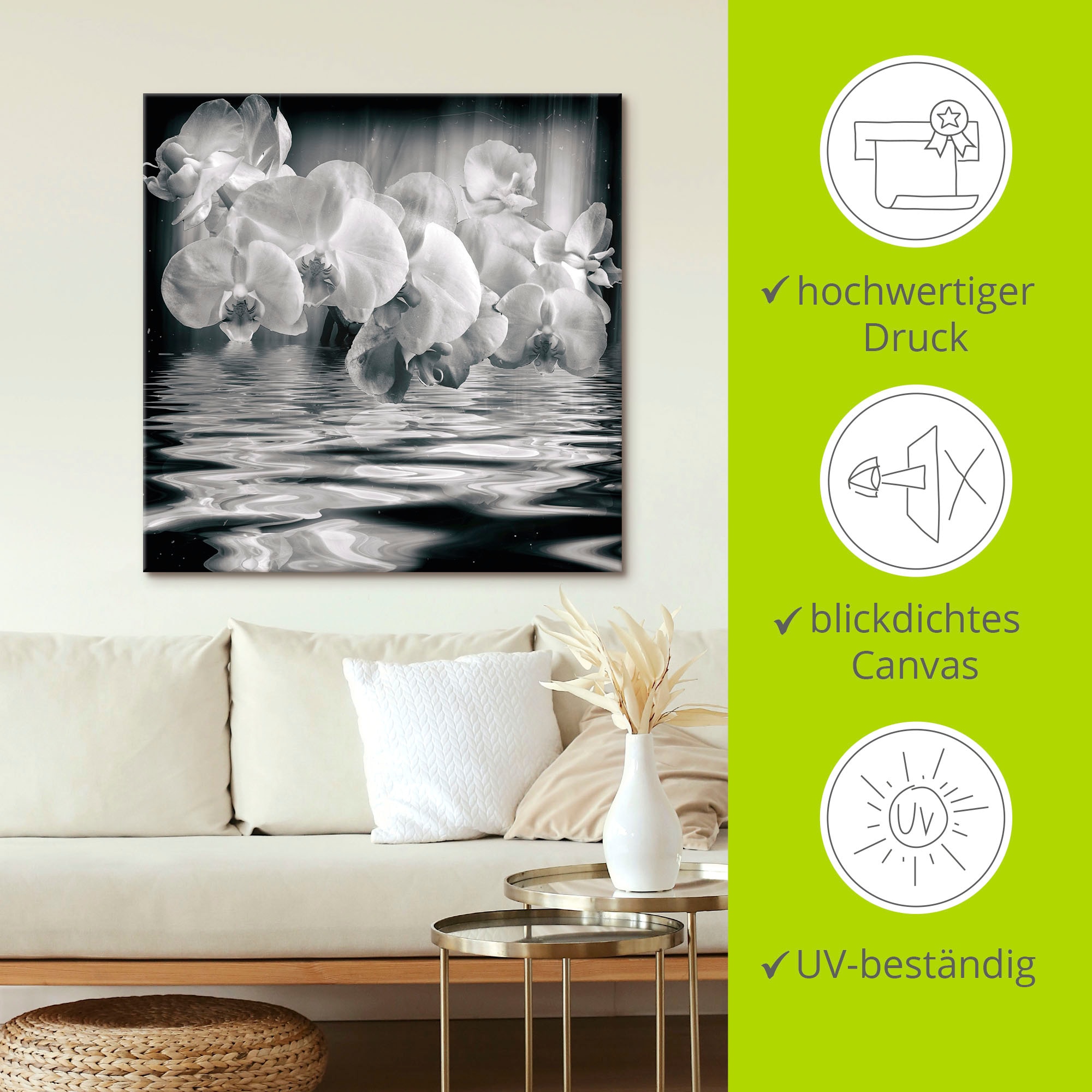 Artland Wandbild »Orchideen - monochrom«, Spa Bilder, (1 St.), als Leinwandbild, Wandaufkleber in verschied. Grössen