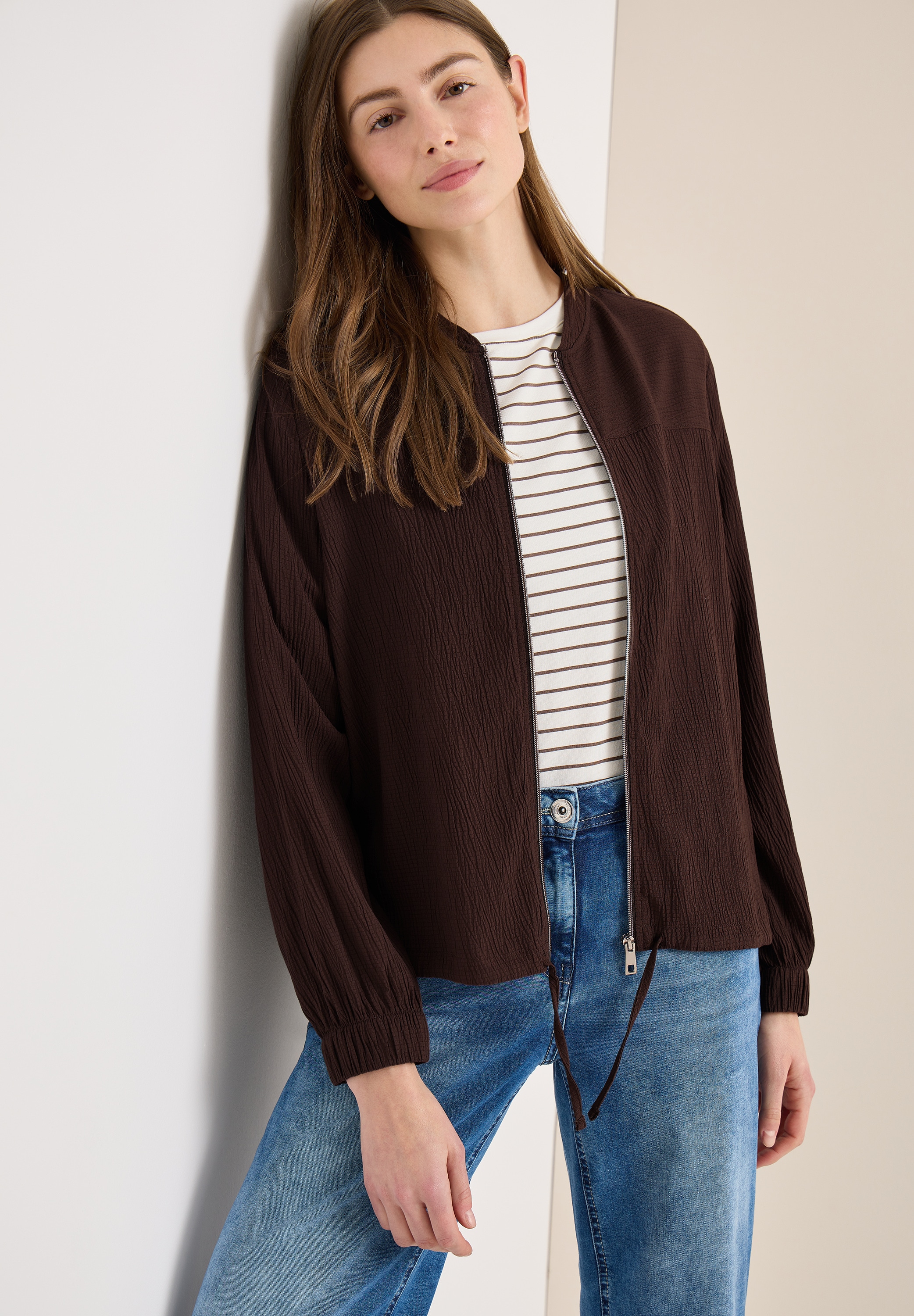 Image of Cecil Langarmbluse Blouson mit Seersucker Struktur