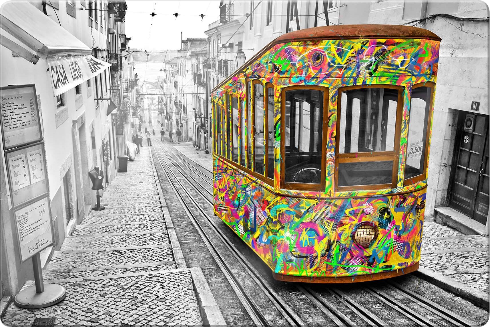 Image of Wall-Art Glasbild »Tram in Lissabon«, Masse (B/T/H): 100/0,4/70 cm bei Ackermann Versand Schweiz