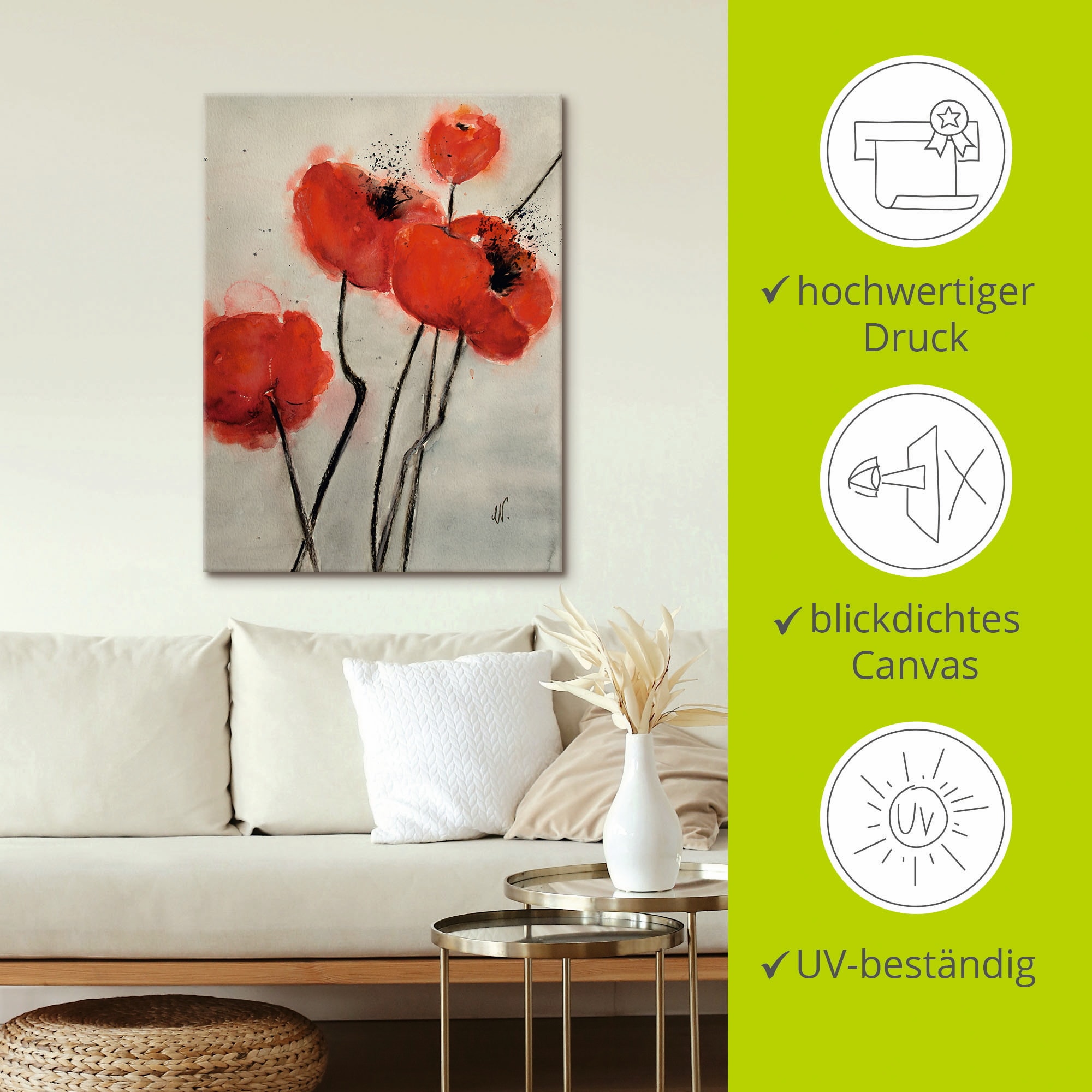 Artland Wandbild »Roter Mohn«, Blumen, (1 St.), als Leinwandbild, Poster in verschied. Grössen