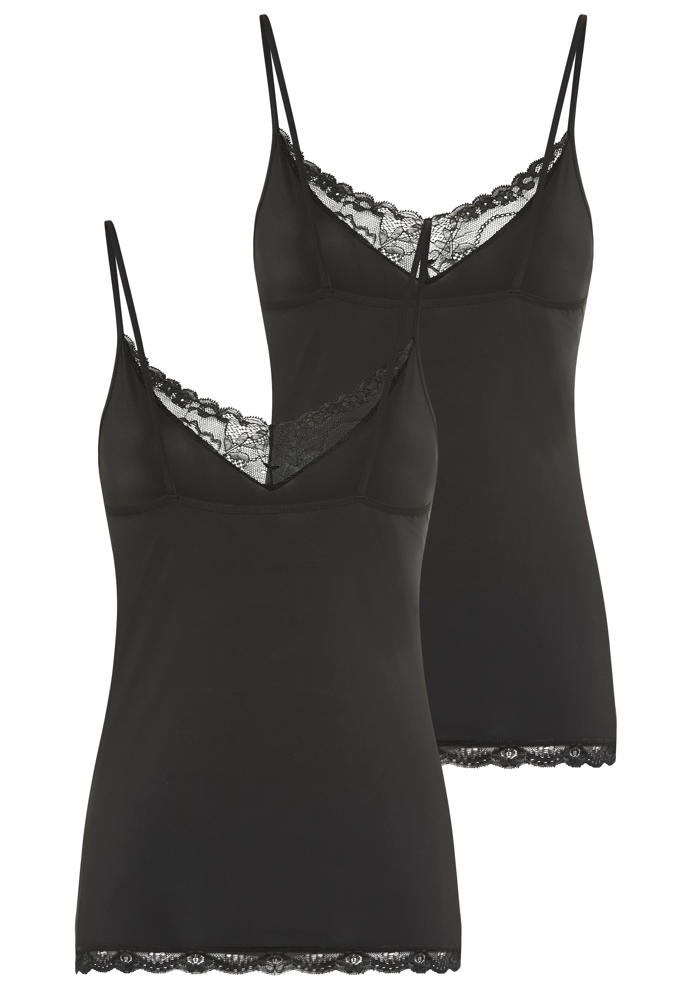 YSABEL MORA Spaghettitop 2er Pack,  elastisch, Spitzeneinsatz, schmale Träger, femininer Stil
