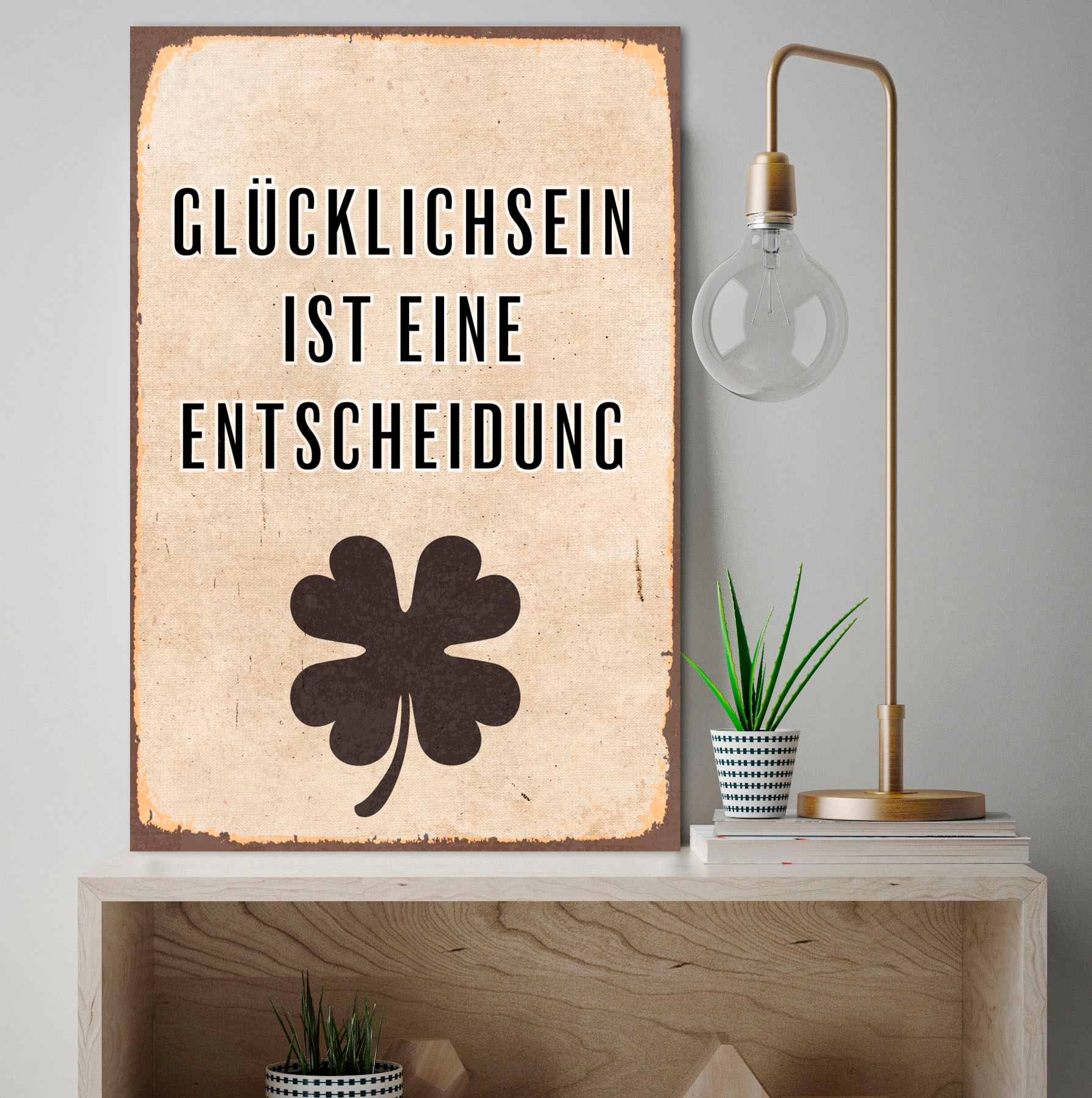 Image of queence Metallbild "Glücklichsein" Schriftzug Schriftzüge 1 Stk. tlg. Stahlschilder