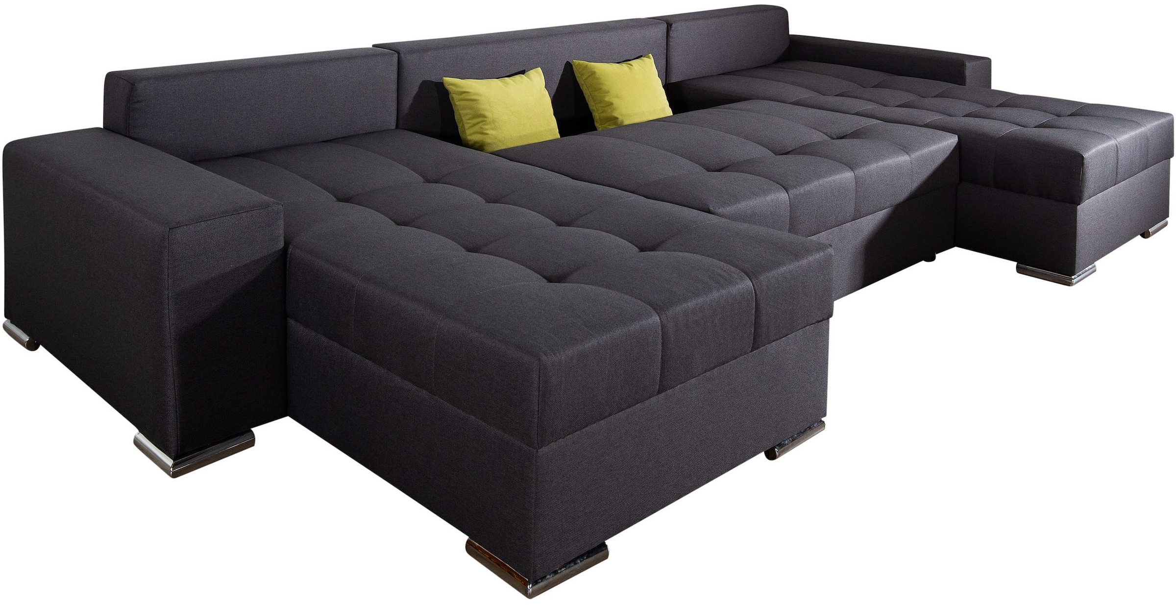 COLLECTION AB Wohnlandschaft »XL-Josy U-Form, Breite 313 cm, Flachgewebe, Struktur, Kunstleder«, inkl. Bettfunktion, Bettkasten, mit 4 gleich grossen Rückenkissen