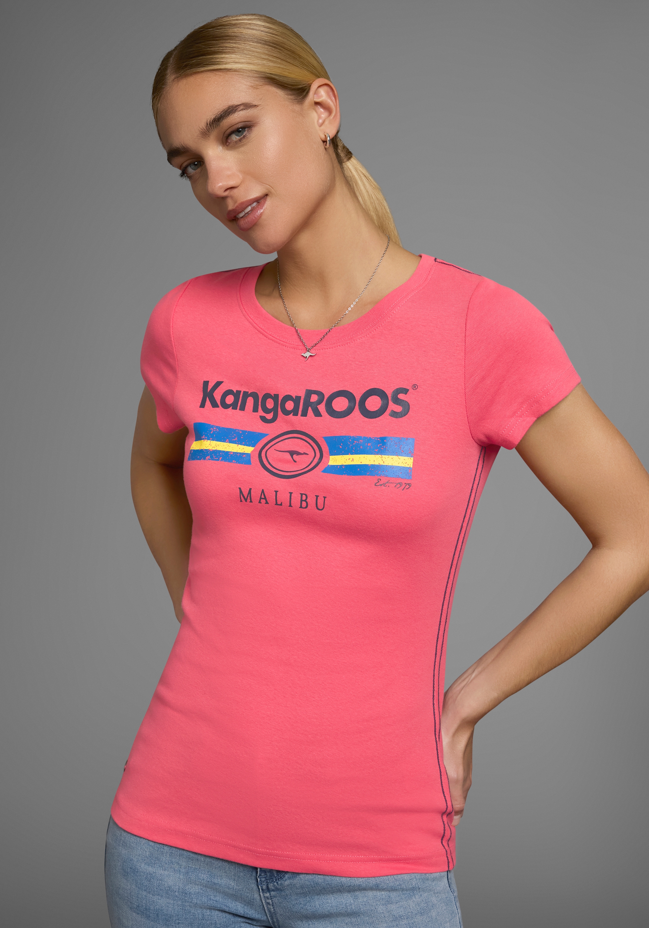 KangaROOS T-Shirt, Kurzarm, unifarben und bedruckt, Rundhalsausschnitt