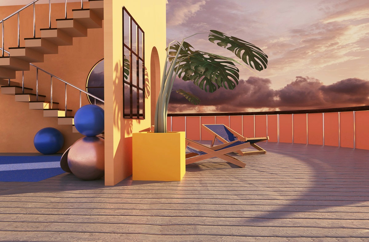 Image of Papermoon Fototapete »3D DESIGN-PALMEN und TERRASSE«, Vliestapete, hochwertiger Digitaldruck, inklusive Kleister bei Ackermann Versand Schweiz