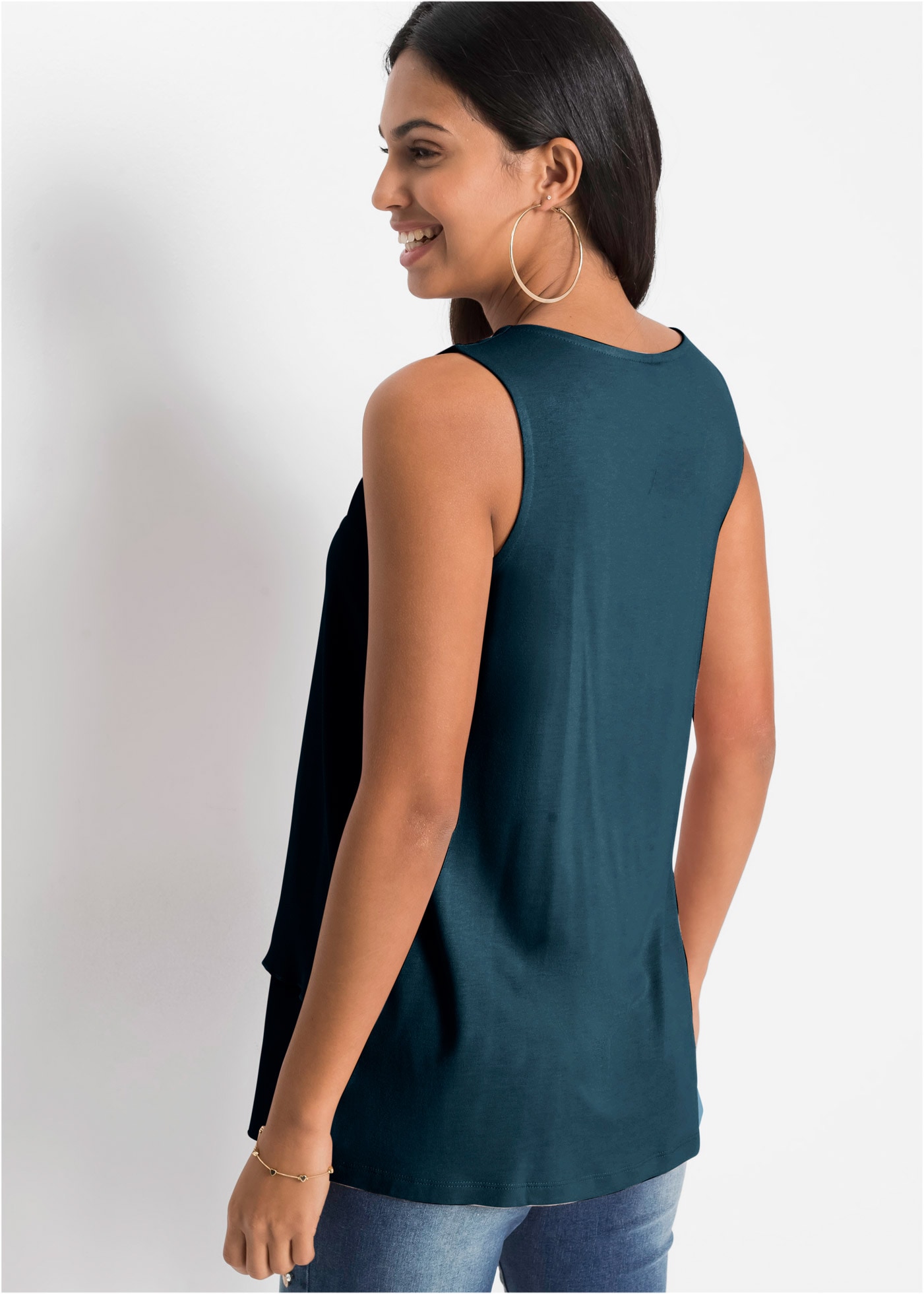 bonprix Blusentop A-Linie, ohne Ärmel, aus Viskose und Elasthan, femininer Lagen-Look